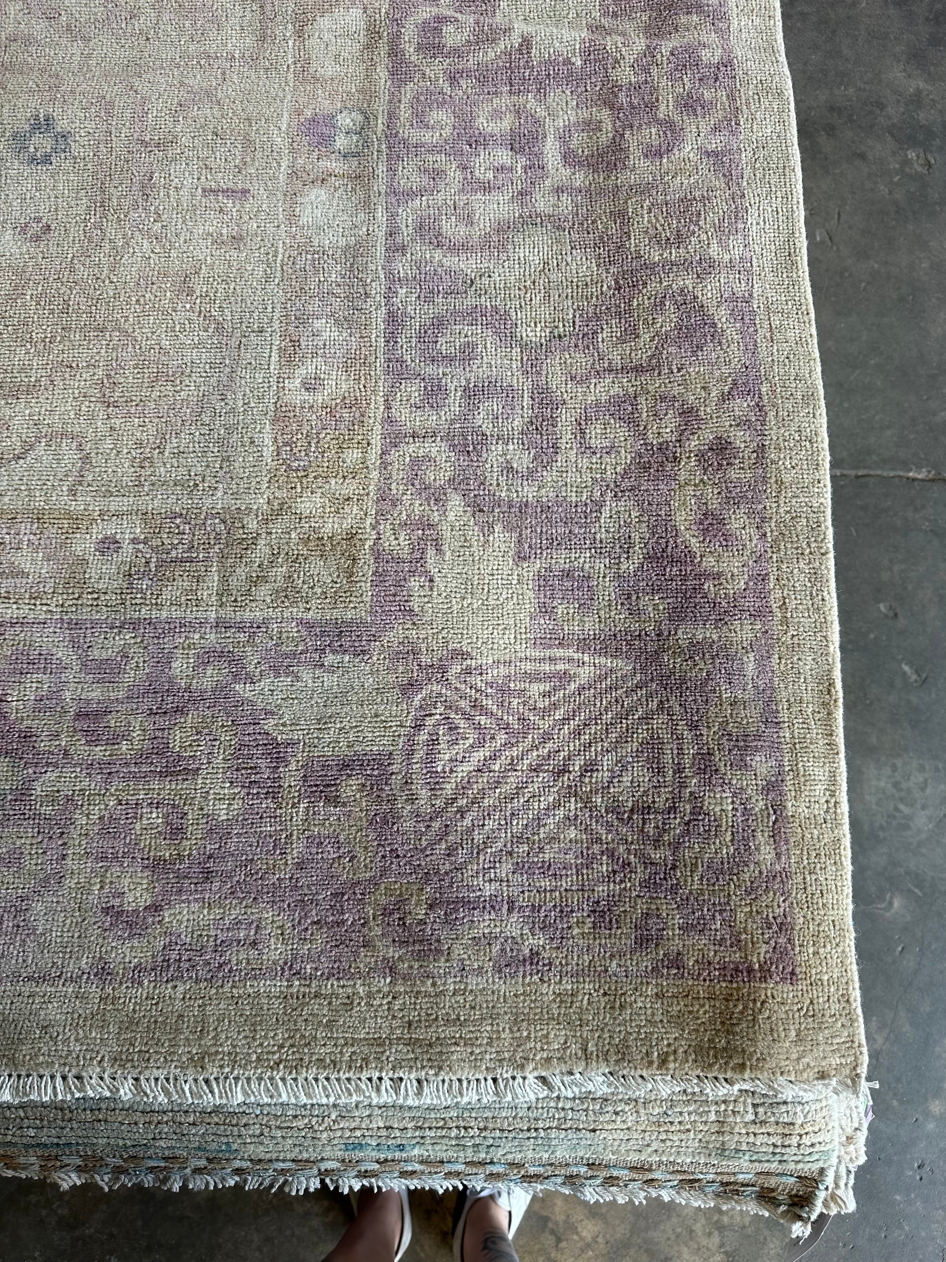 Carolyn Scott 9.10x9.1 Lavender Whitewashed Afghani Oushak Rug