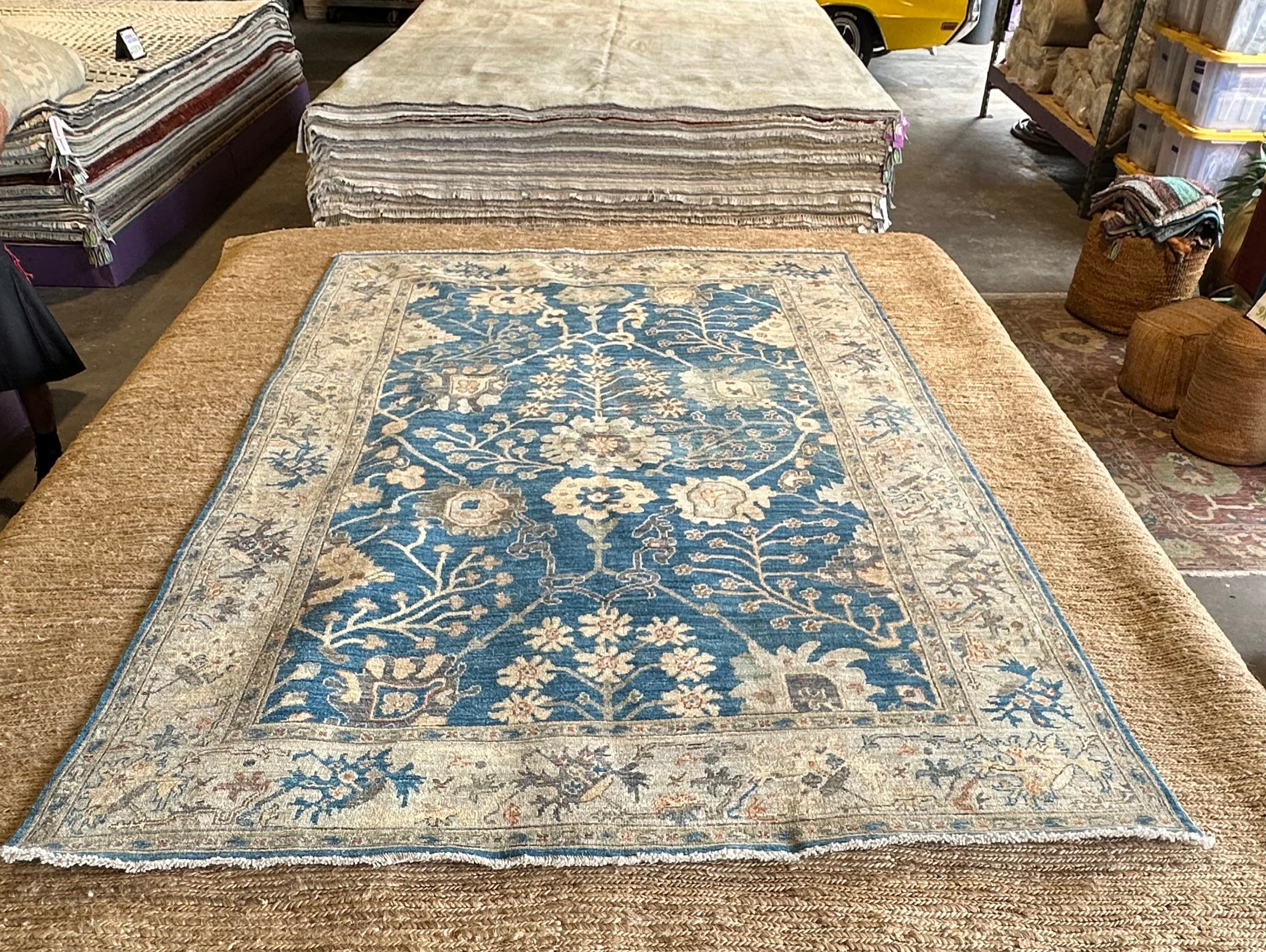 Ruby King 6.2x9.1 Blue Afghani Whitewashed Oushak