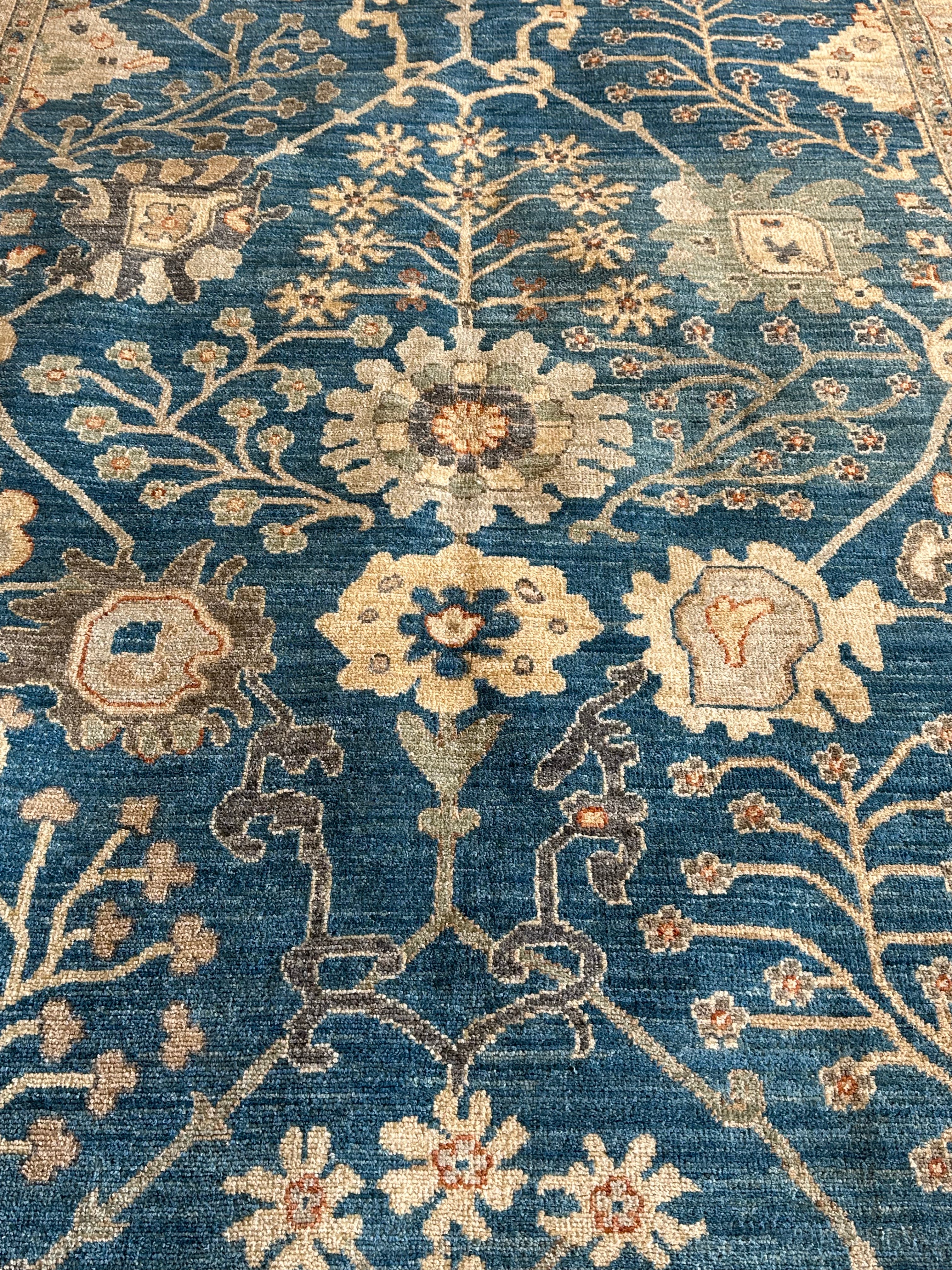 Ruby King 6.2x9.1 Blue Afghani Whitewashed Oushak