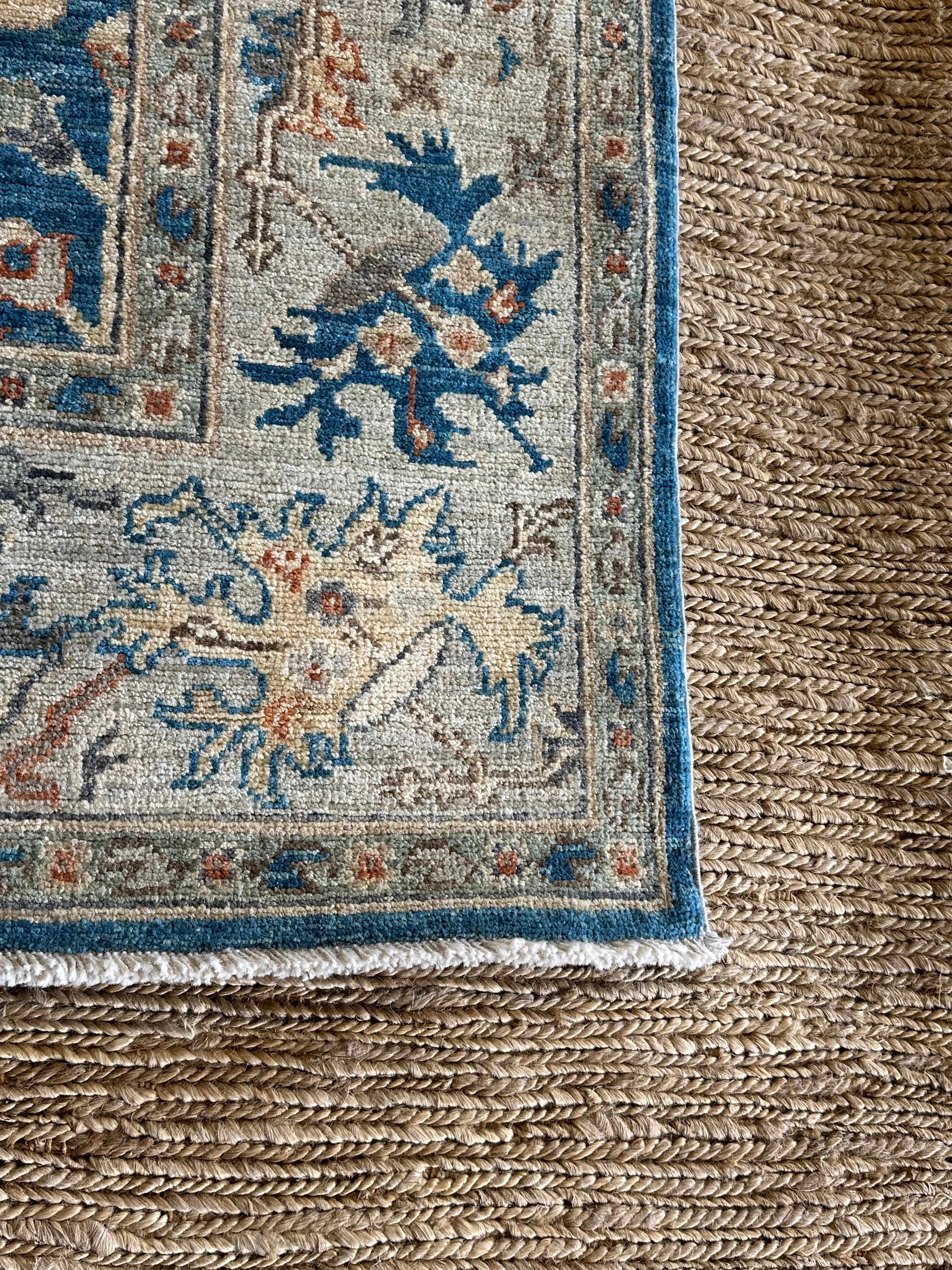 Ruby King 6.2x9.1 Blue Afghani Whitewashed Oushak