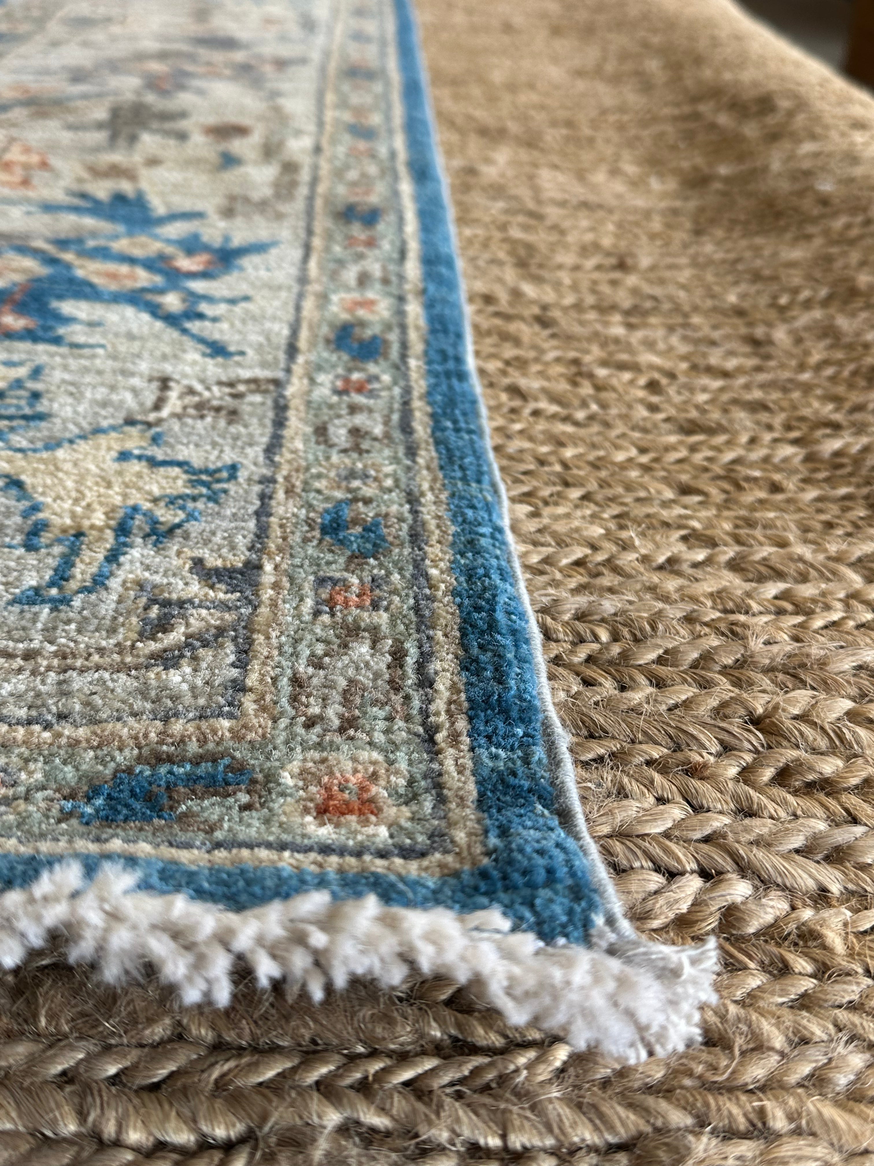 Ruby King 6.2x9.1 Blue Afghani Whitewashed Oushak