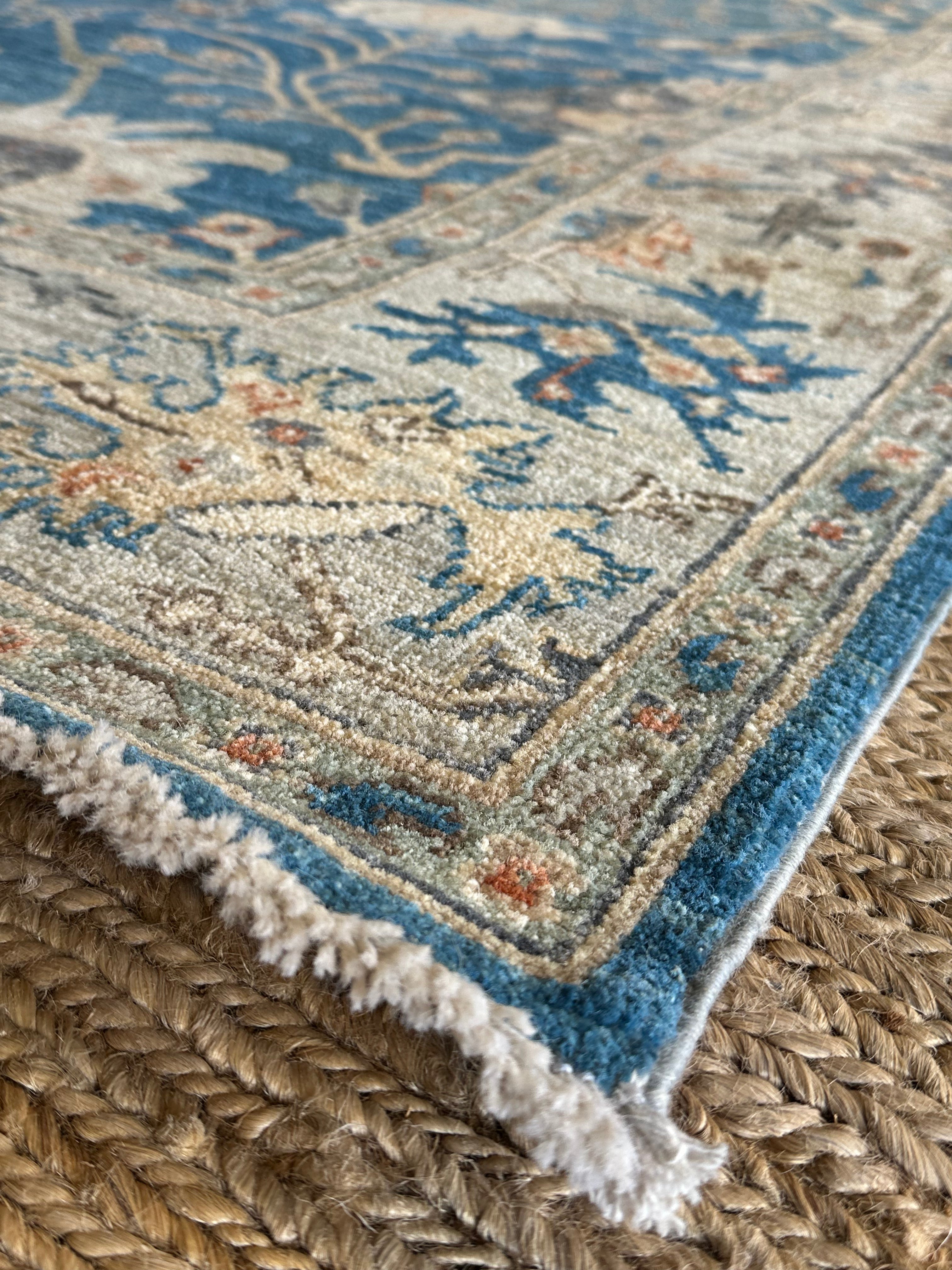 Ruby King 6.2x9.1 Blue Afghani Whitewashed Oushak