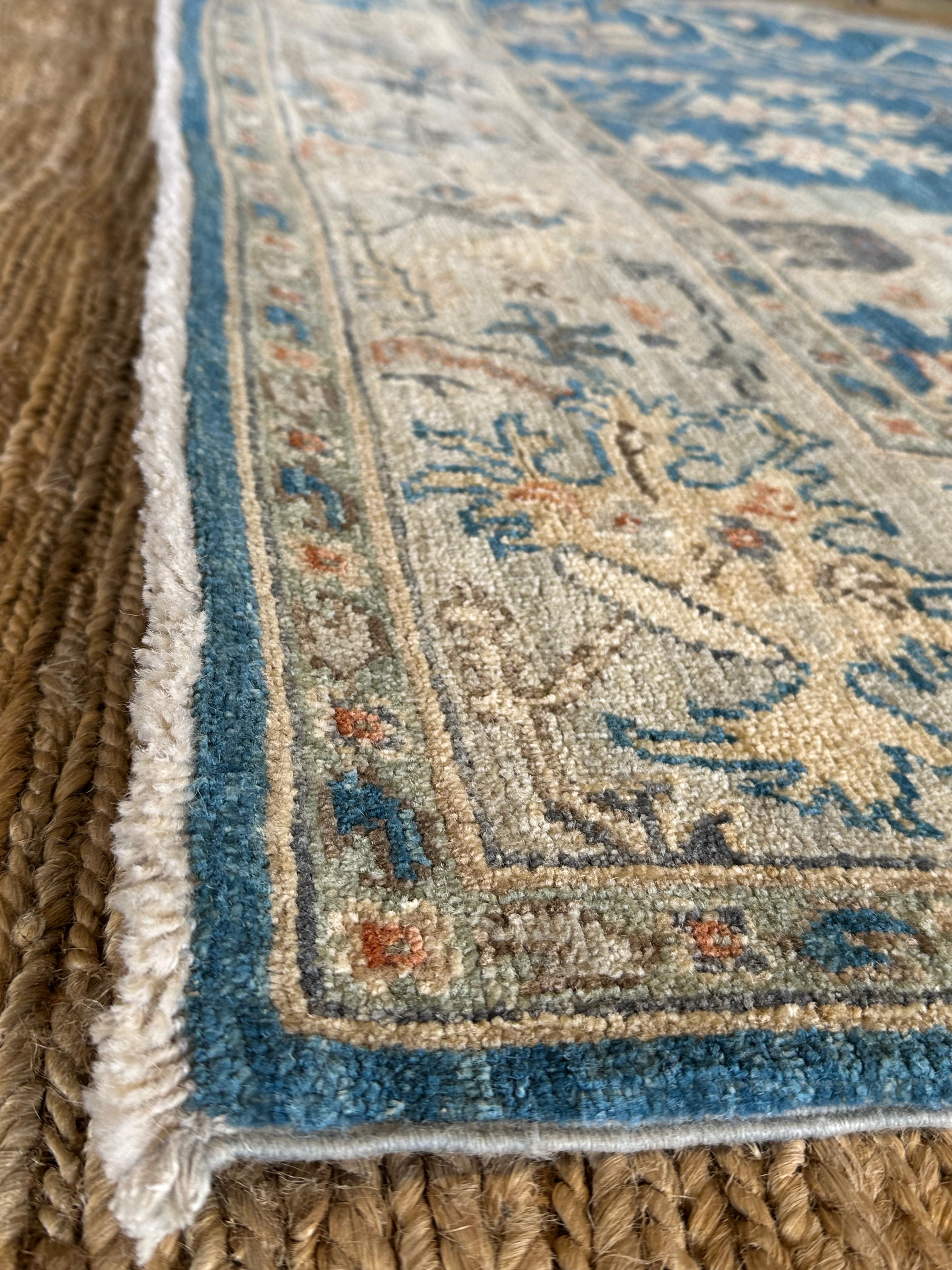 Ruby King 6.2x9.1 Blue Afghani Whitewashed Oushak