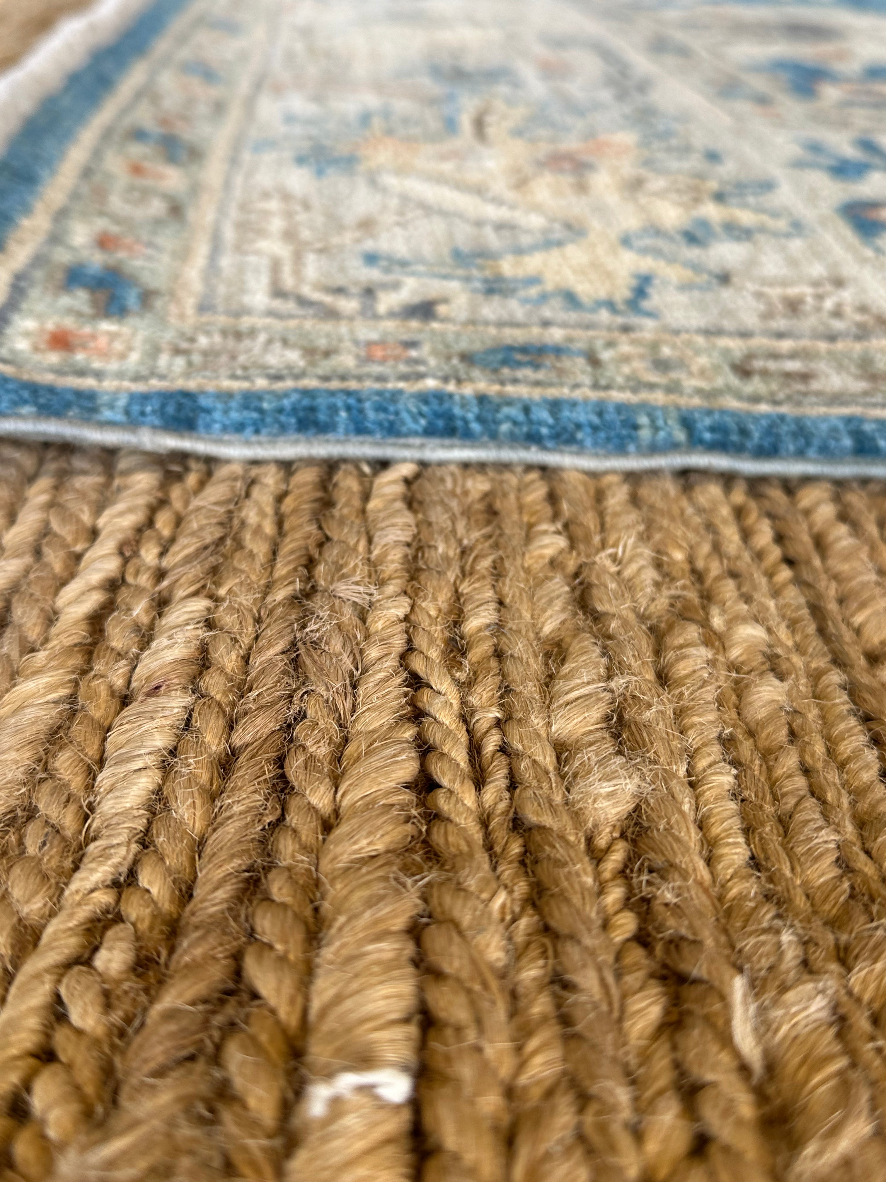 Ruby King 6.2x9.1 Blue Afghani Whitewashed Oushak