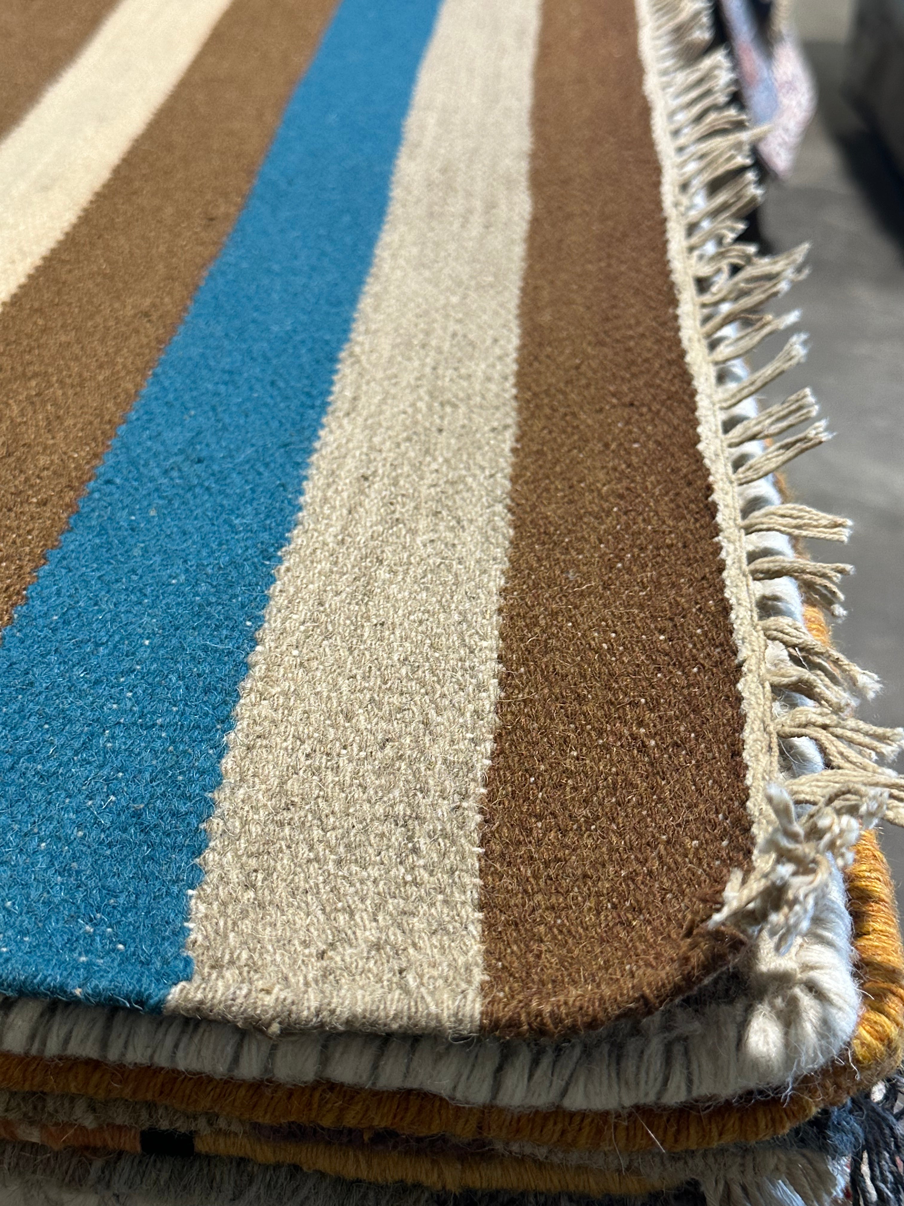 Michael Hitchcock 4x6 Striped Handwoven Durrie Rug (Multiple Colors)