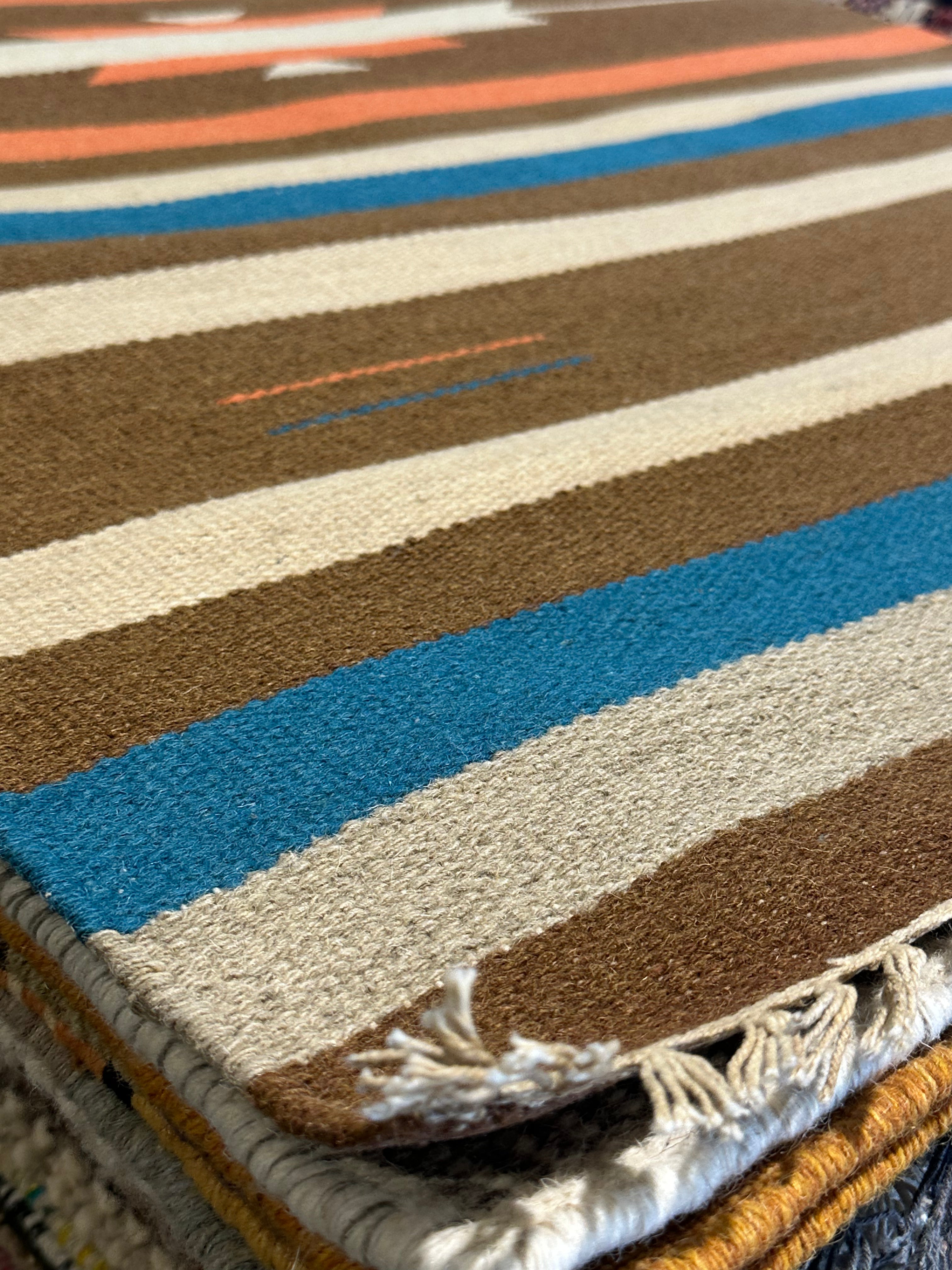 Michael Hitchcock 4x6 Striped Handwoven Durrie Rug (Multiple Colors)