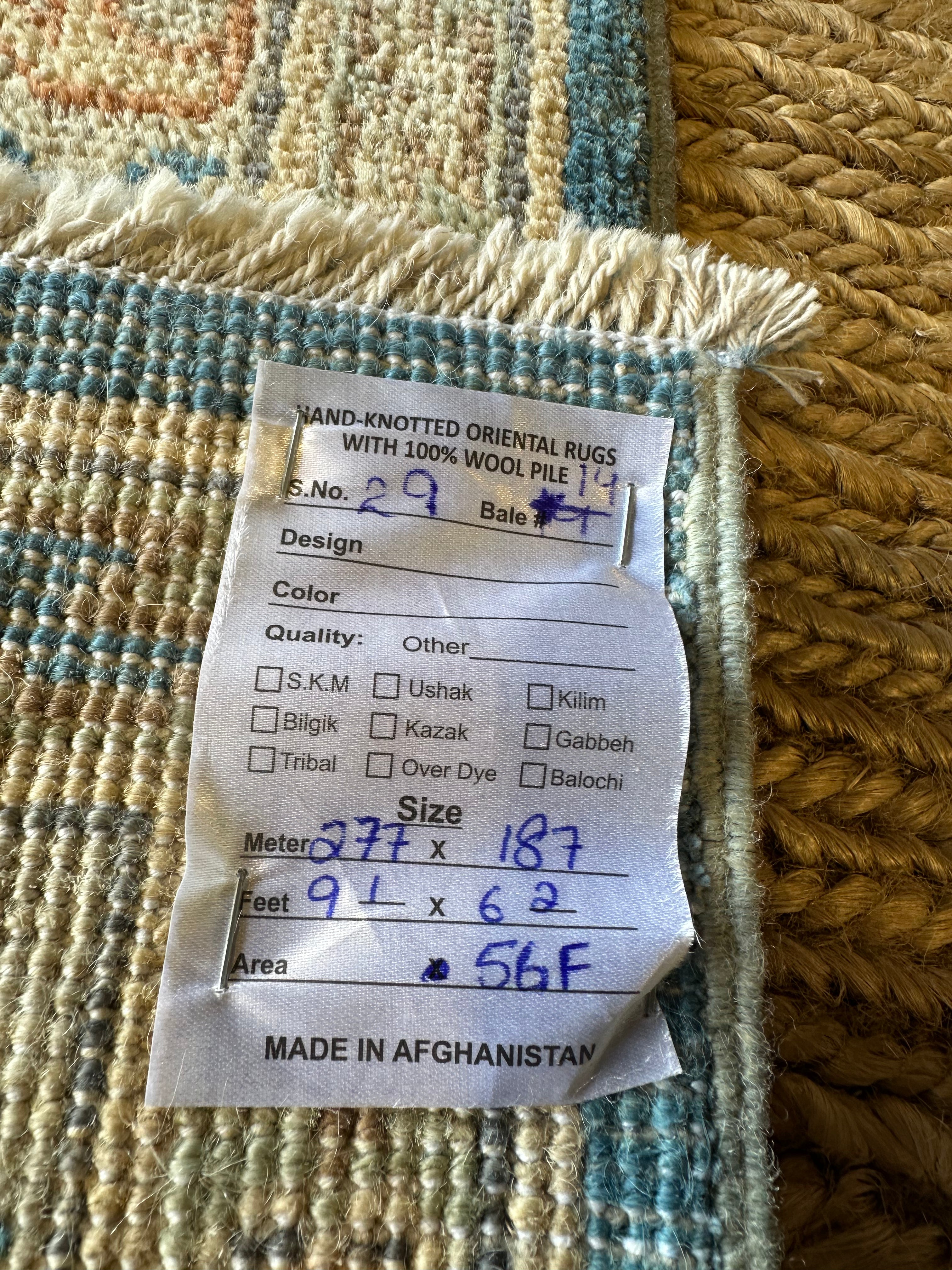 Ruby King 6.2x9.1 Blue Afghani Whitewashed Oushak