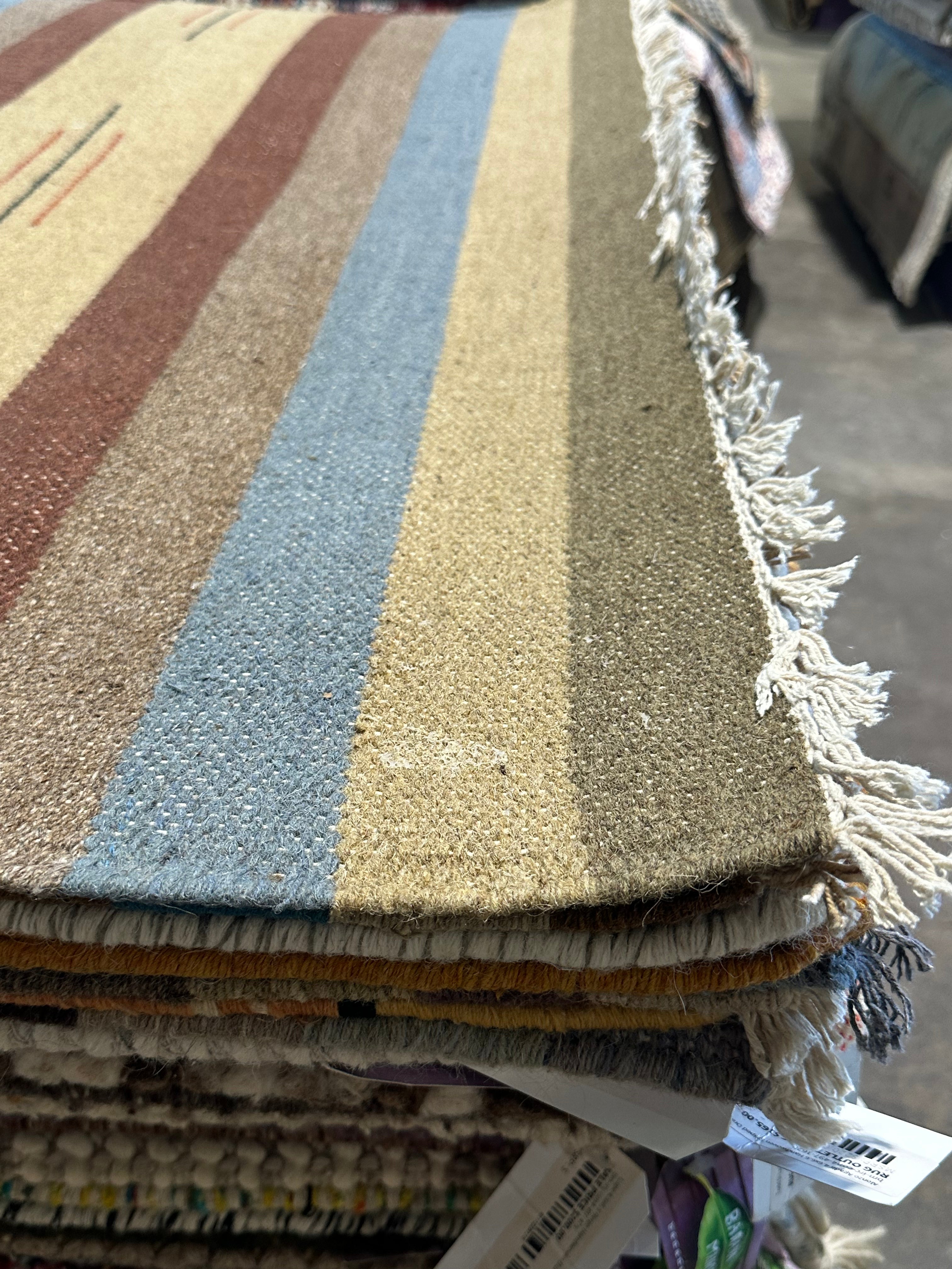 Michael Hitchcock 4x6 Striped Handwoven Durrie Rug (Multiple Colors)
