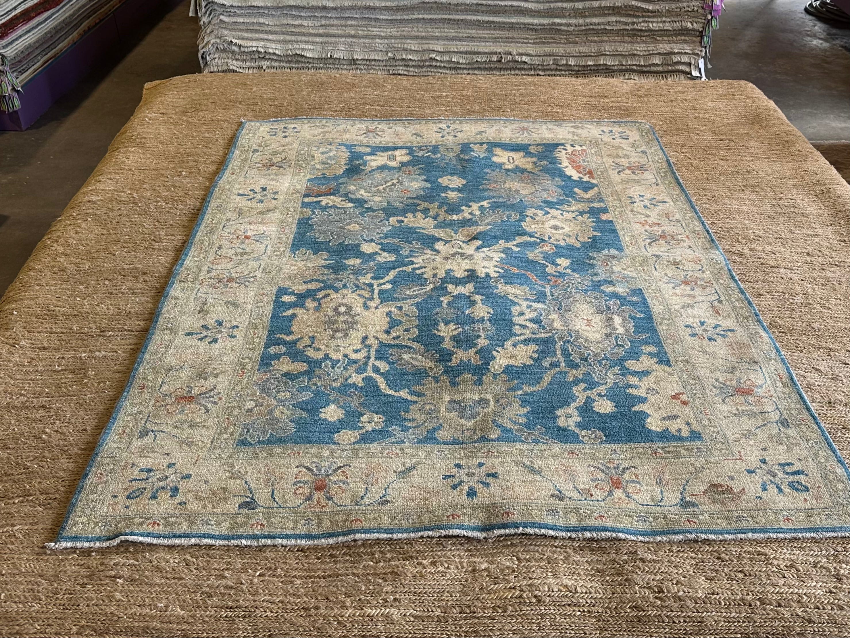 Jasmine King 5.3x7.11 Blue Afghani Whitewashed Oushak