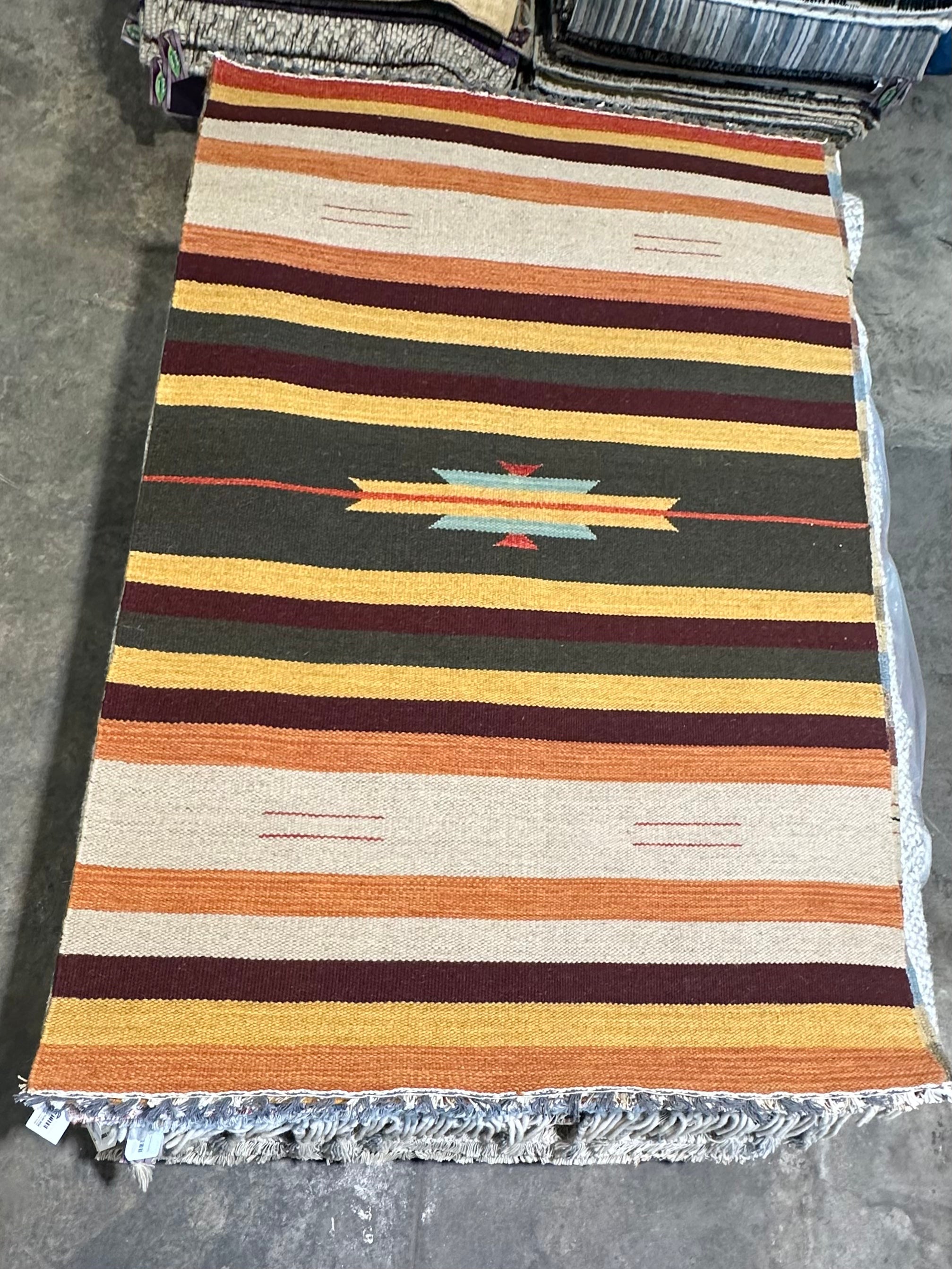 Michael Hitchcock 4x6 Striped Handwoven Durrie Rug (Multiple Colors)