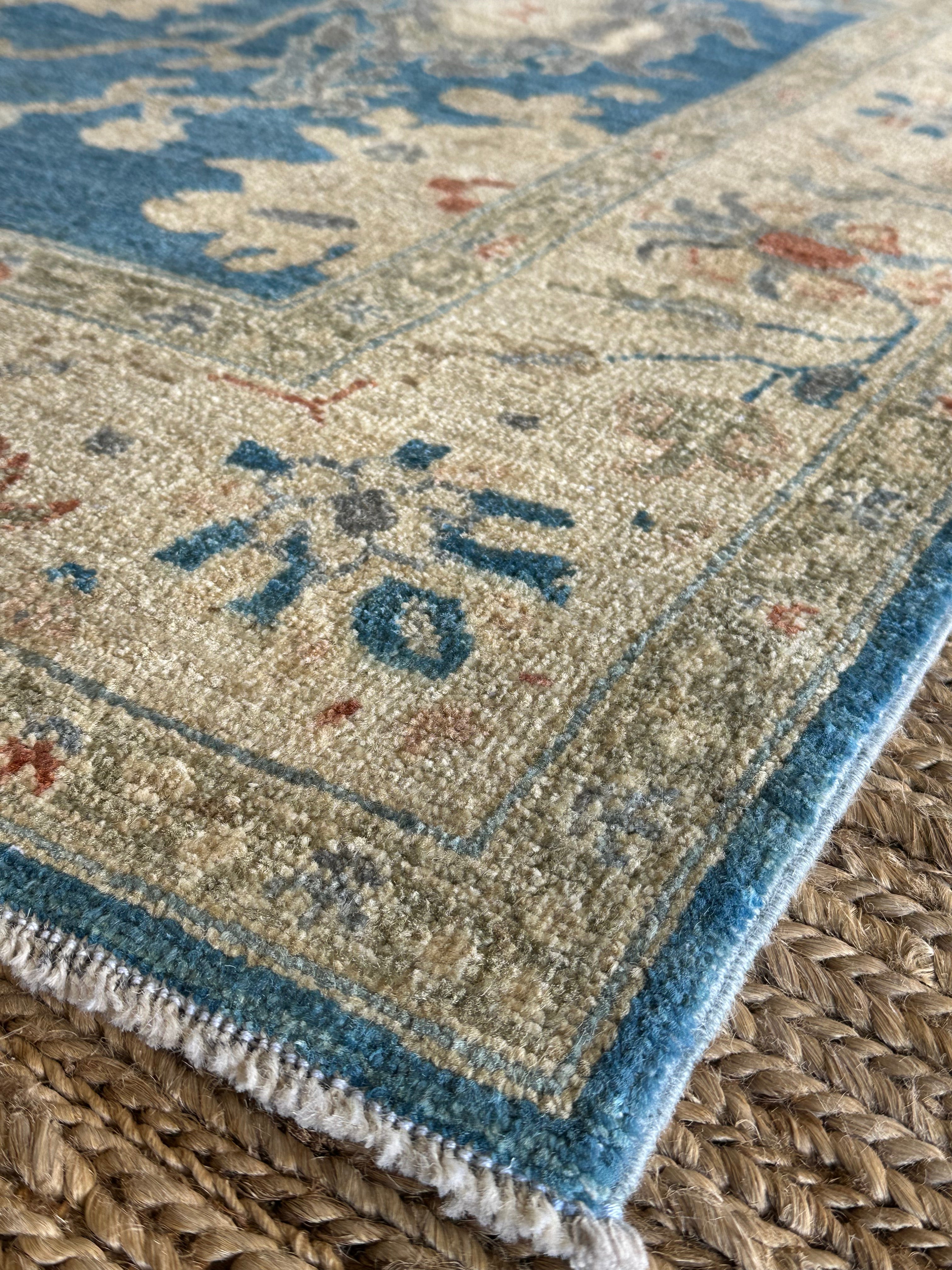 Jasmine King 5.3x7.11 Blue Afghani Whitewashed Oushak