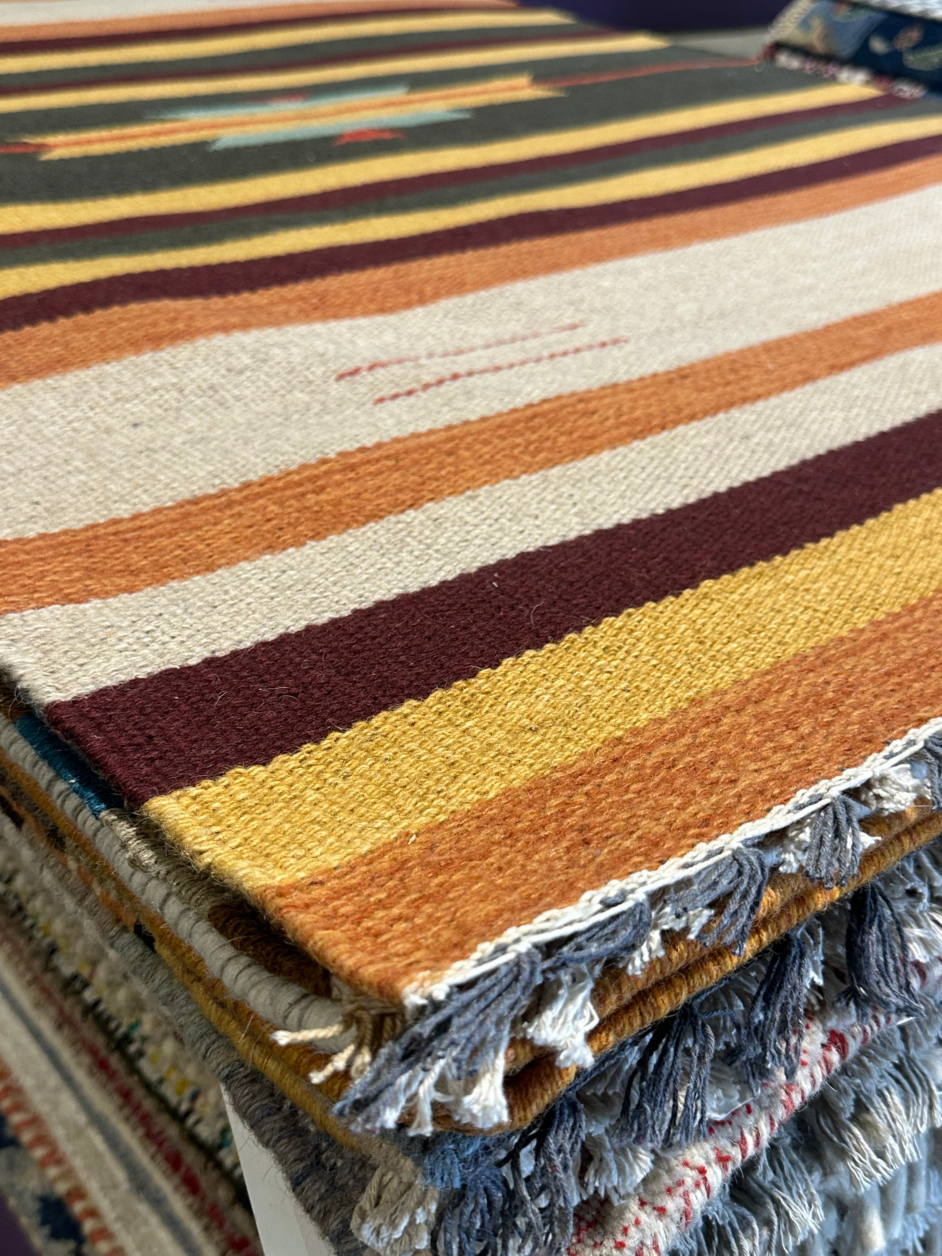 Michael Hitchcock 4x6 Striped Handwoven Durrie Rug (Multiple Colors)