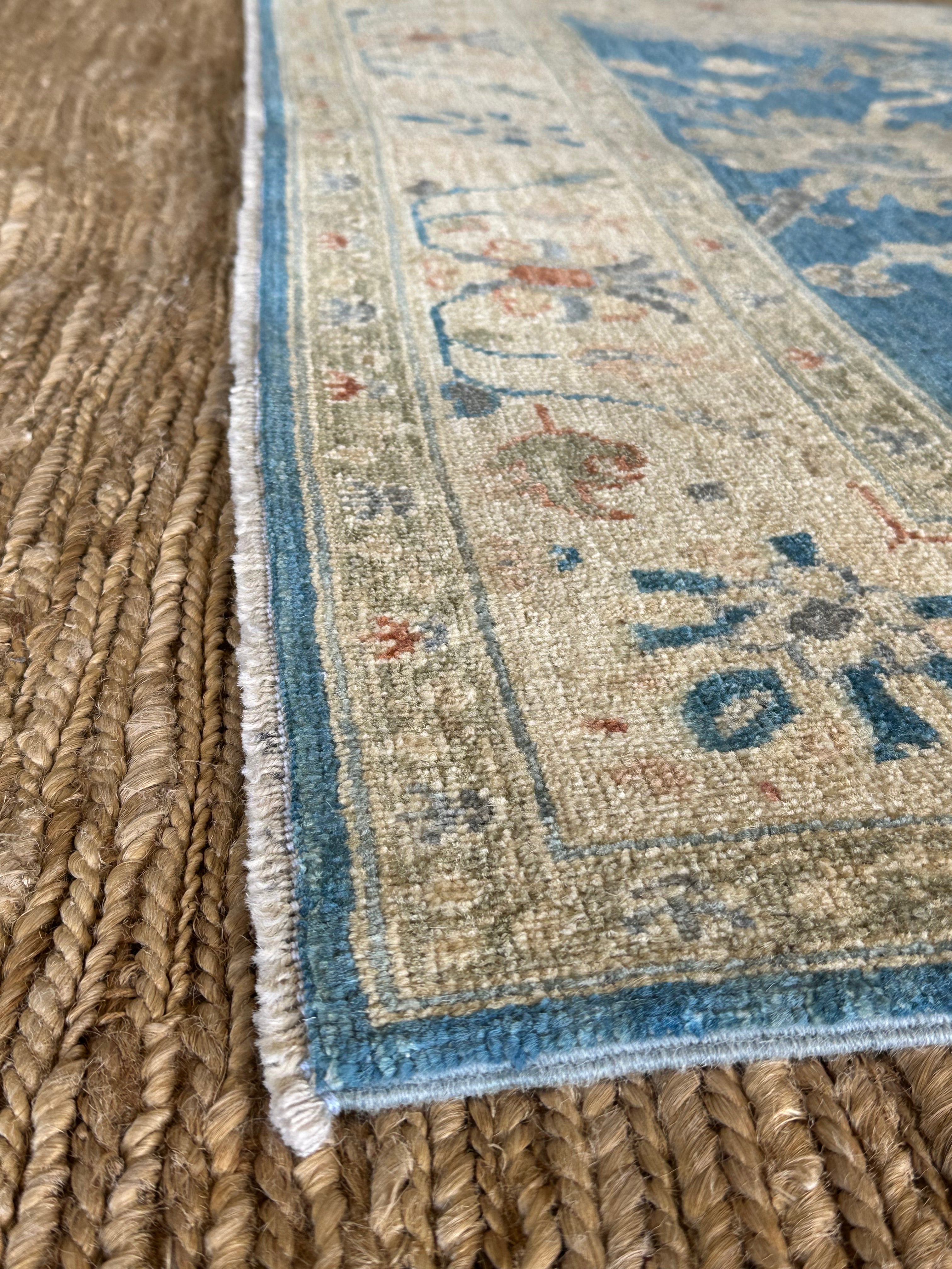 Jasmine King 5.3x7.11 Blue Afghani Whitewashed Oushak