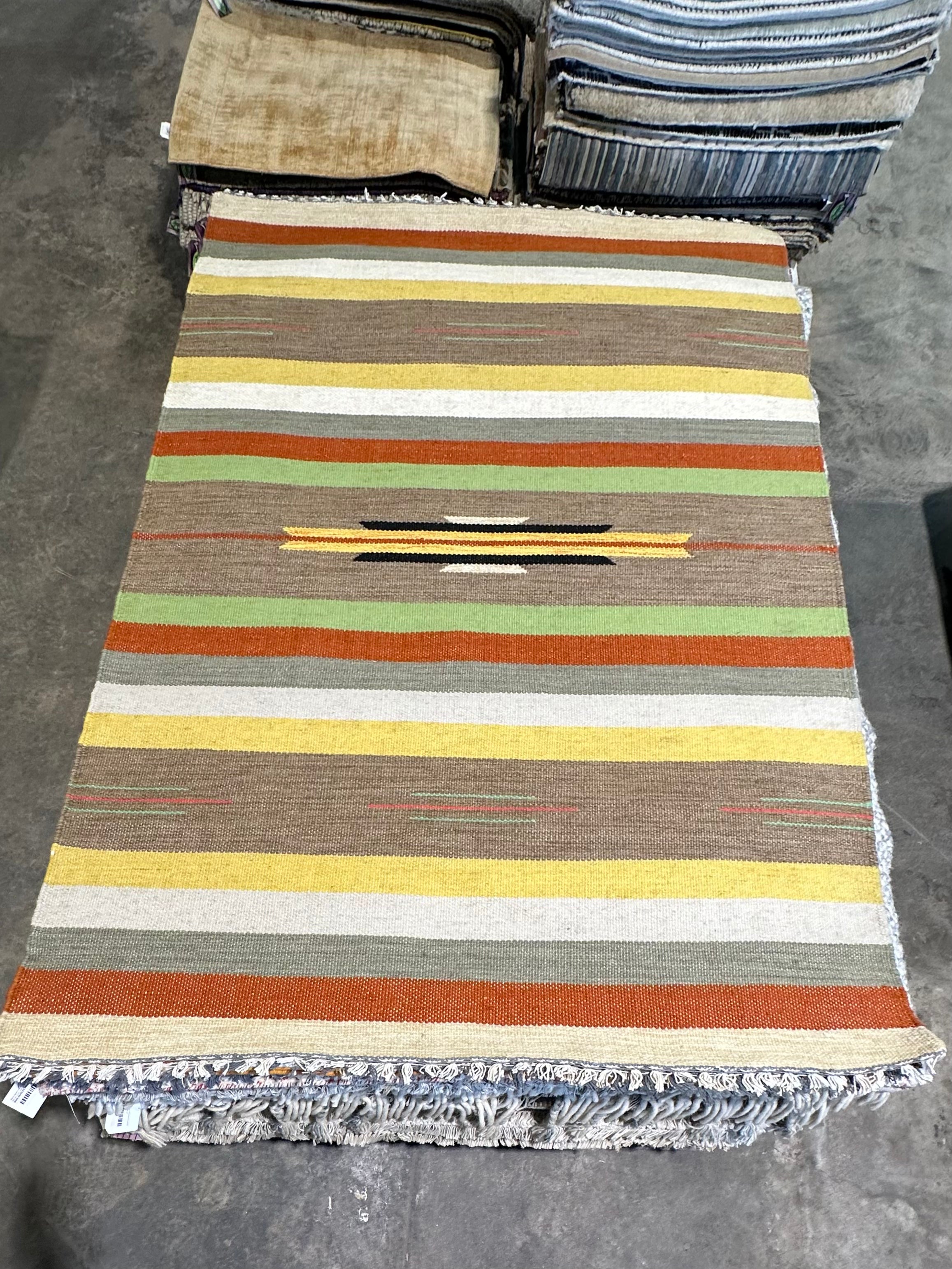 Michael Hitchcock 4x6 Striped Handwoven Durrie Rug (Multiple Colors)