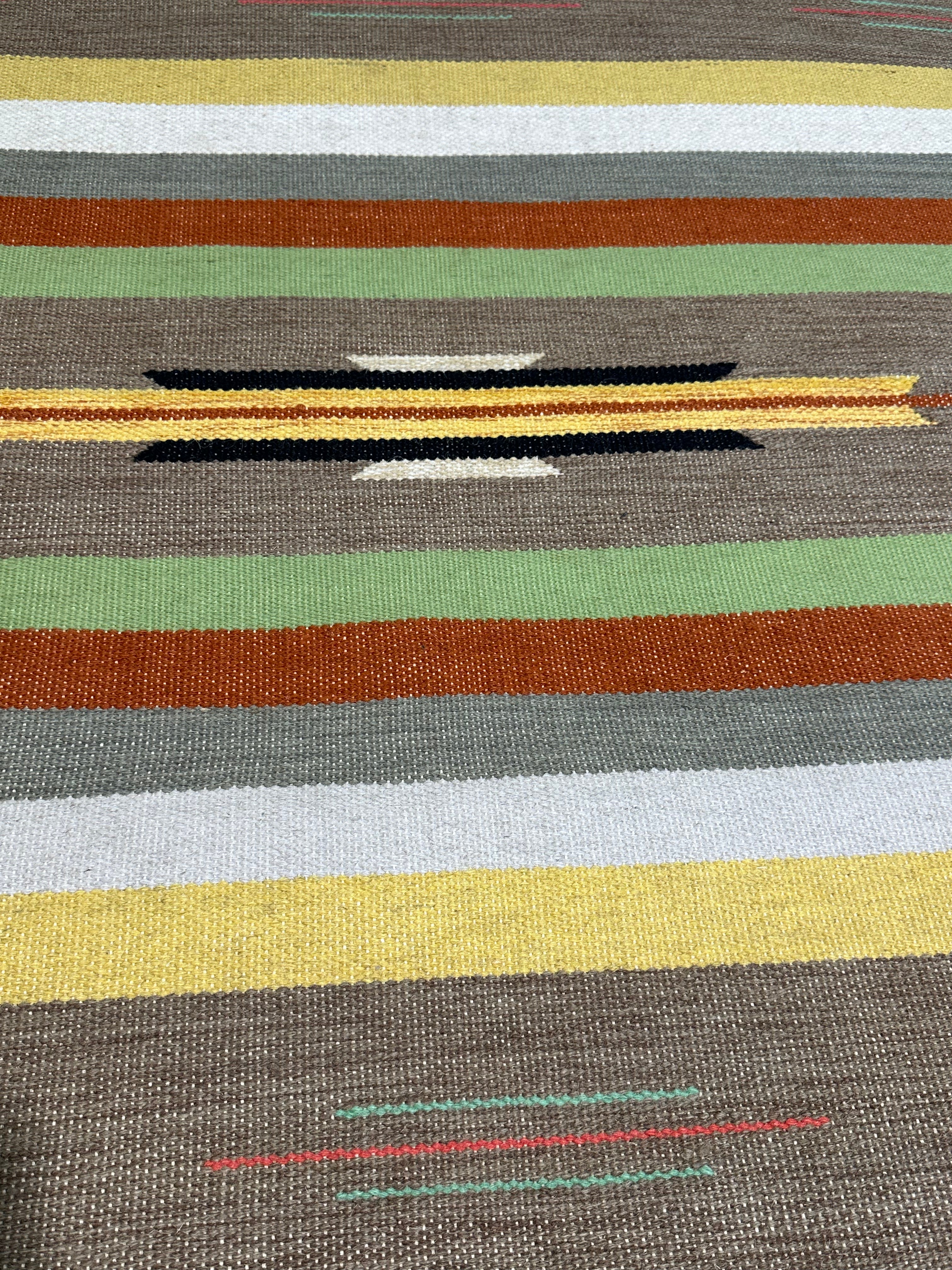 Michael Hitchcock 4x6 Striped Handwoven Durrie Rug (Multiple Colors)