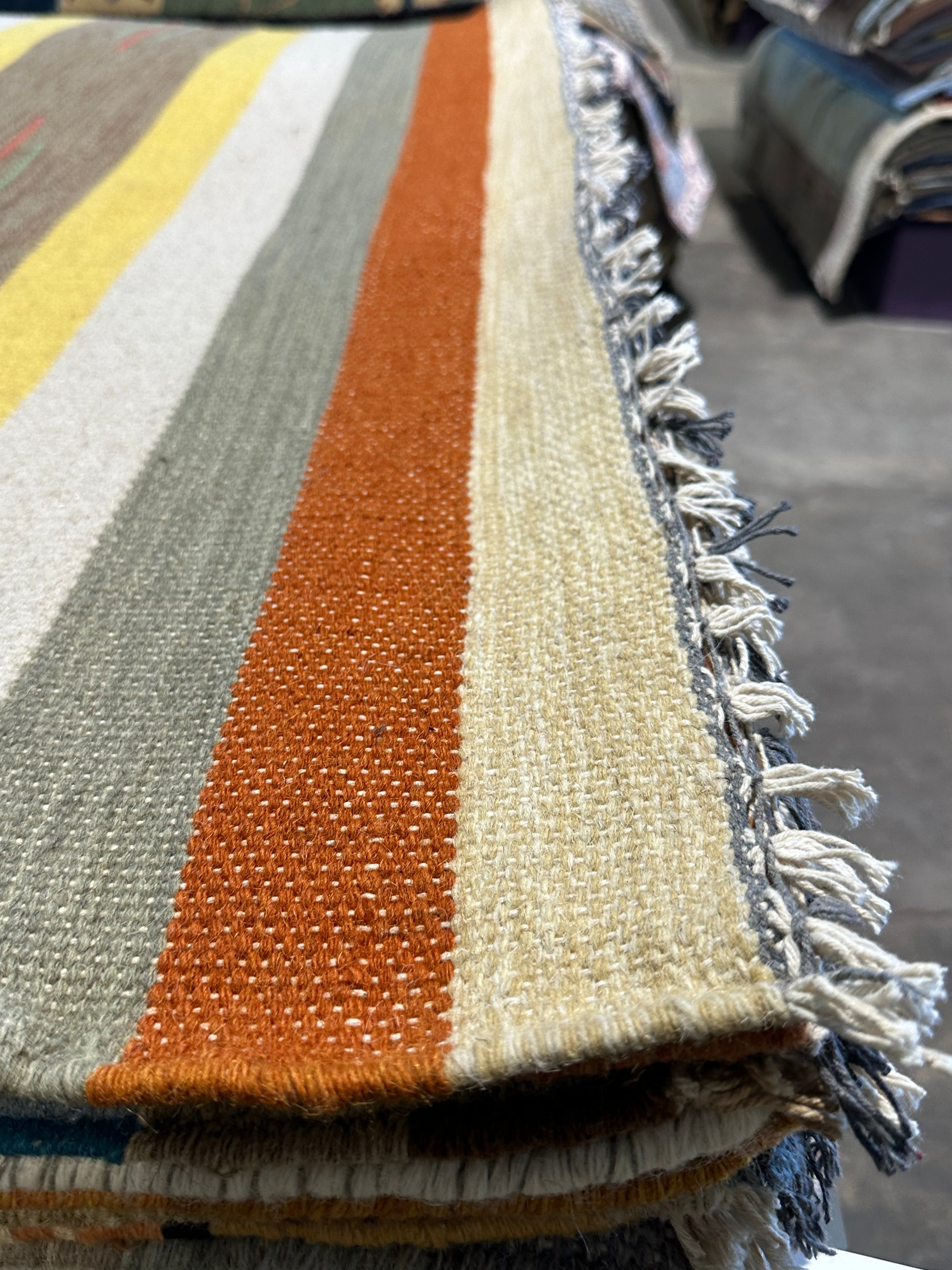 Michael Hitchcock 4x6 Striped Handwoven Durrie Rug (Multiple Colors)