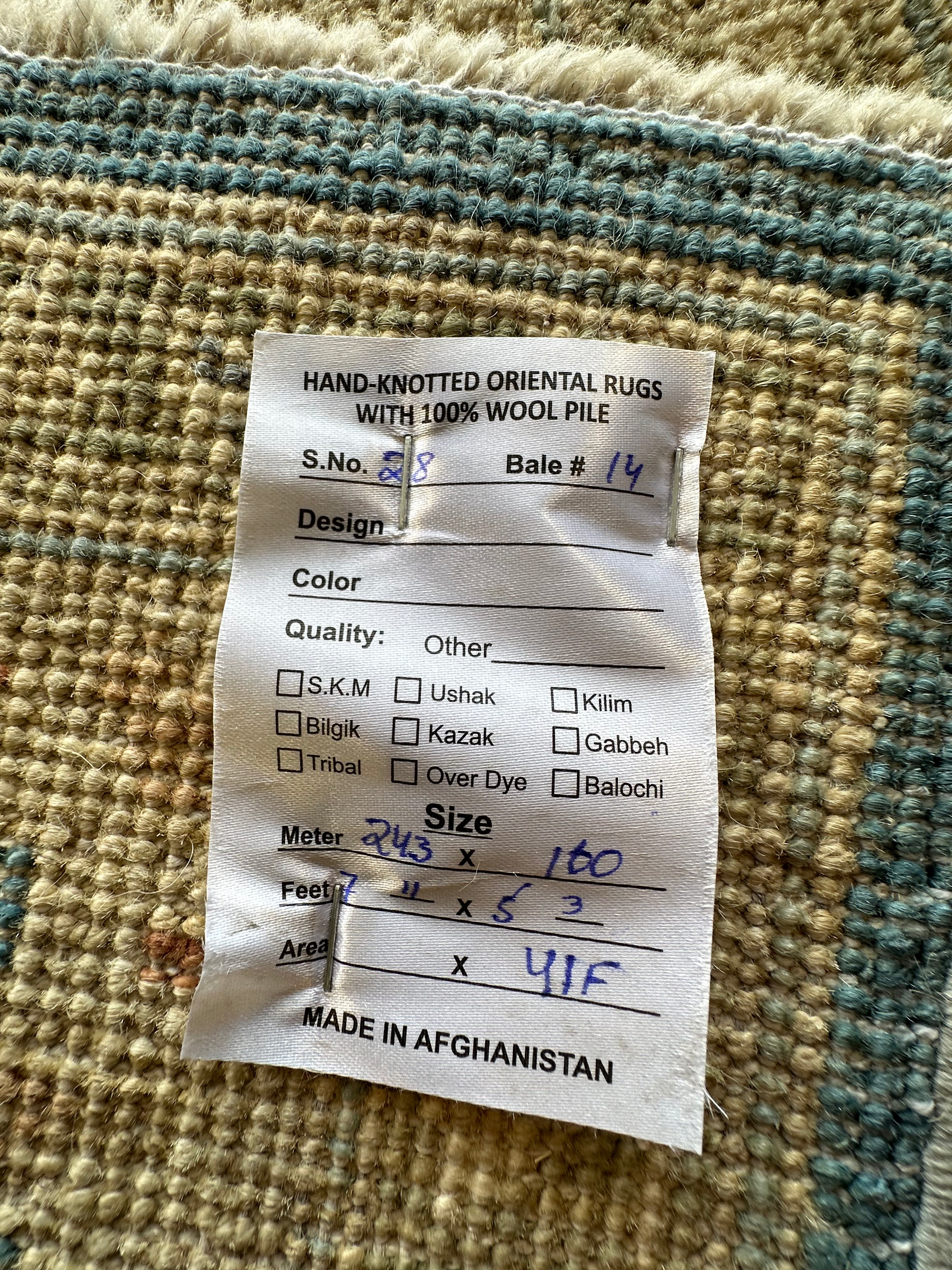 Jasmine King 5.3x7.11 Blue Afghani Whitewashed Oushak