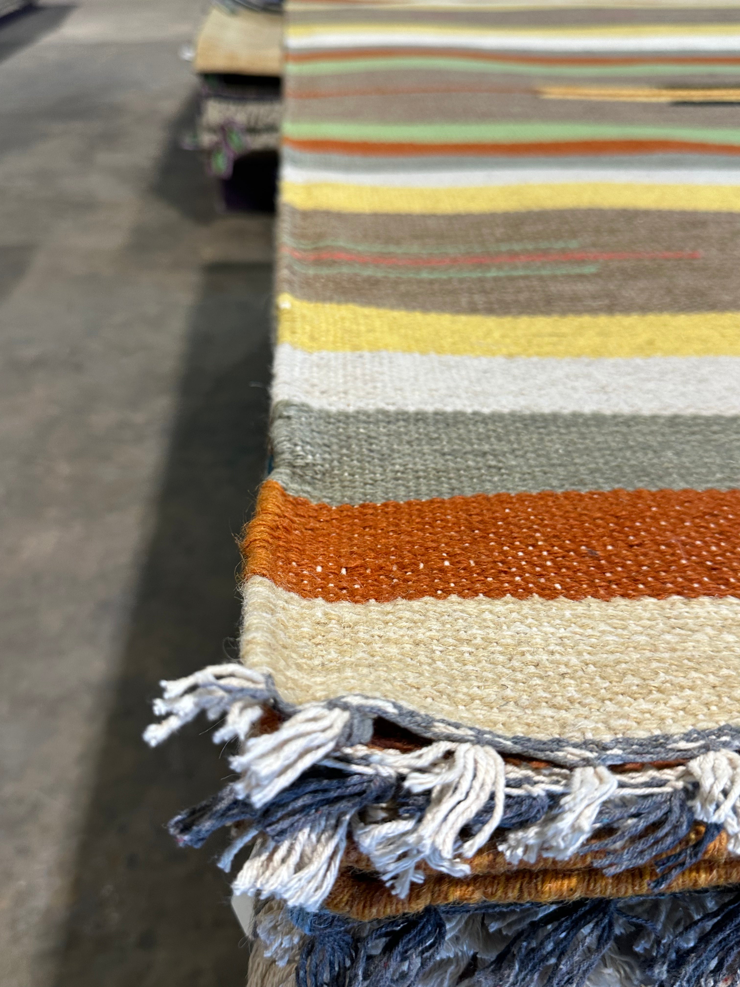 Michael Hitchcock 4x6 Striped Handwoven Durrie Rug (Multiple Colors)