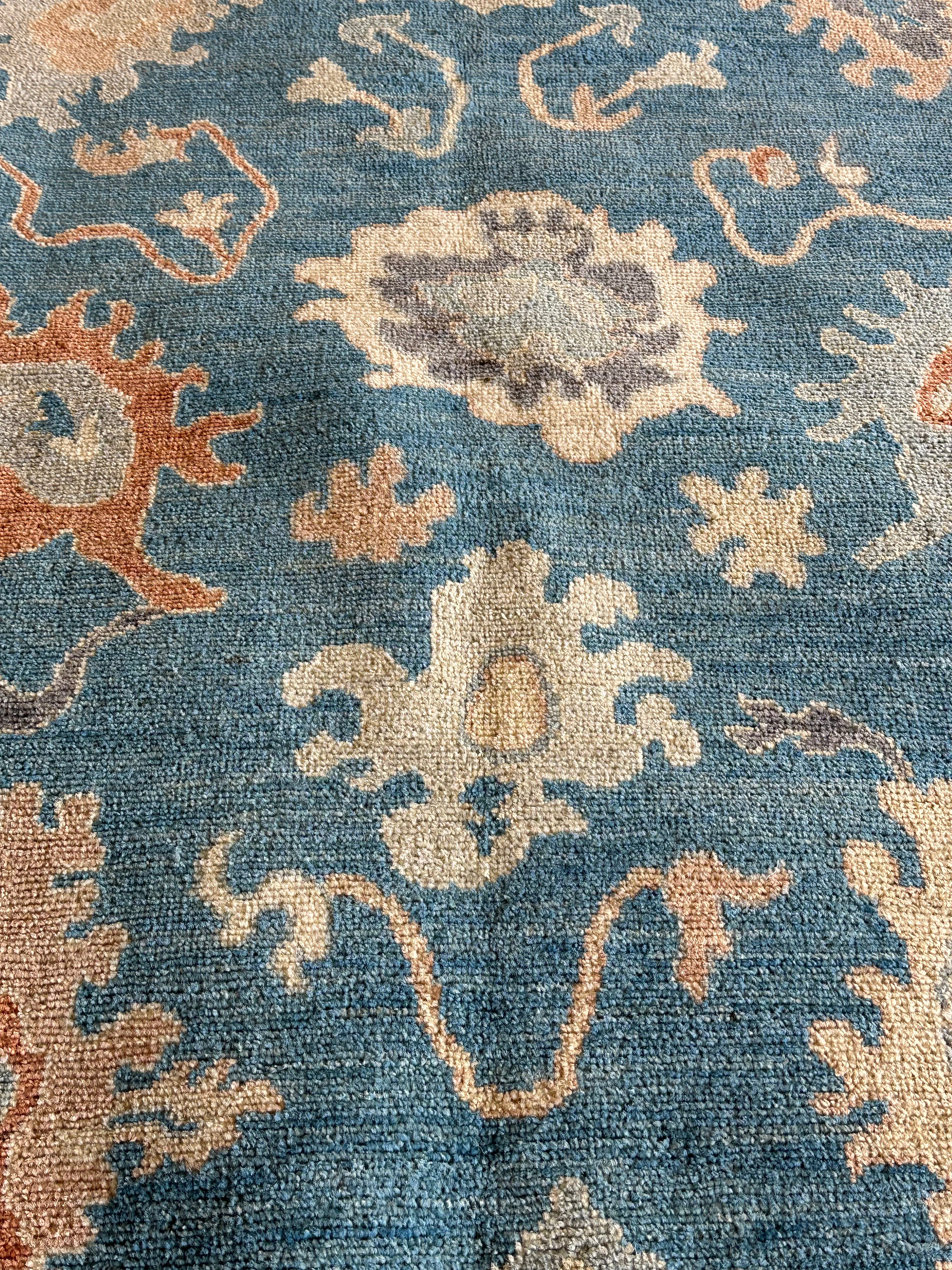 Noga Blume 6.1x9 Blue Afghani Whitewashed Oushak