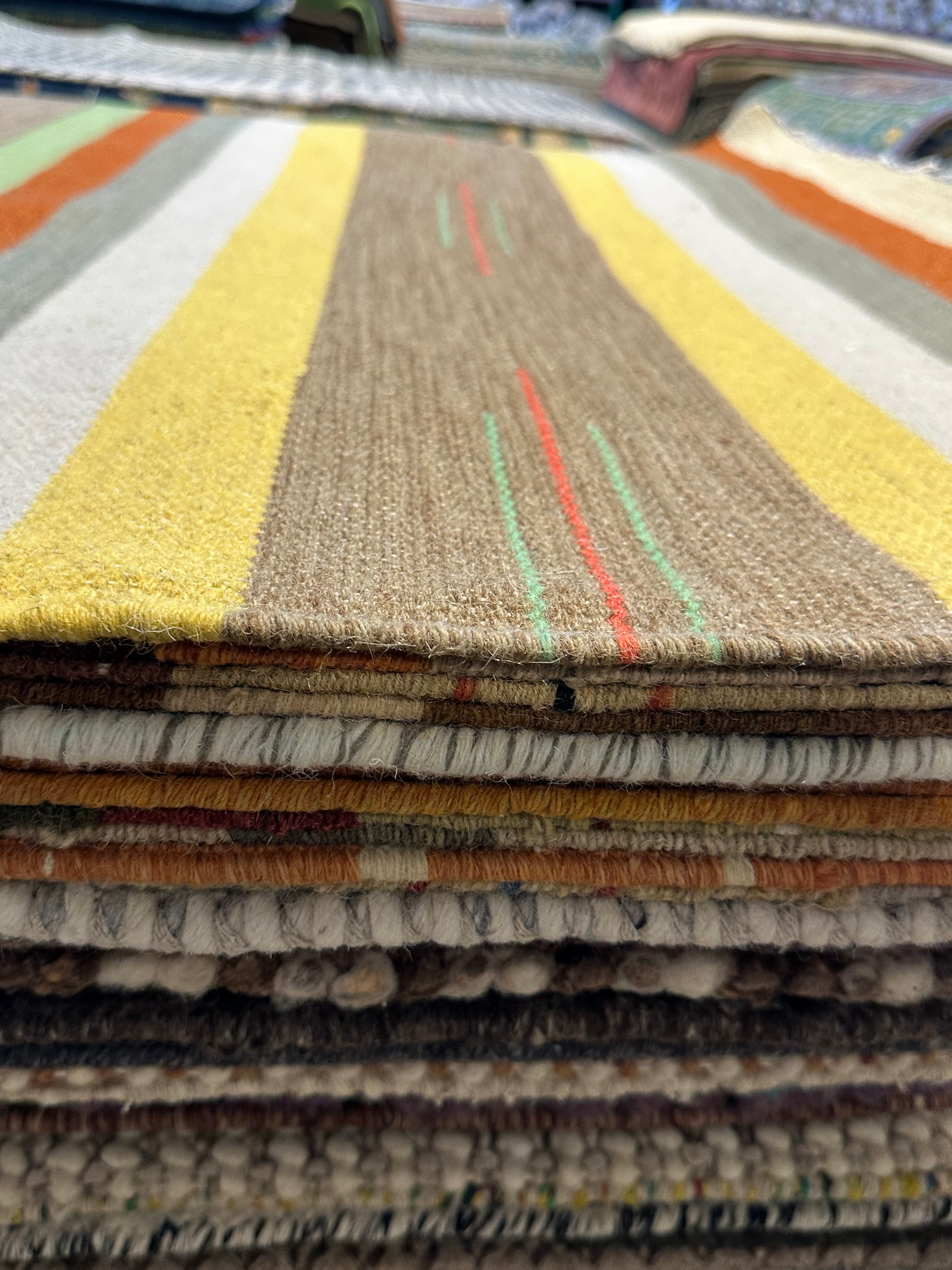 Michael Hitchcock 4x6 Striped Handwoven Durrie Rug (Multiple Colors)