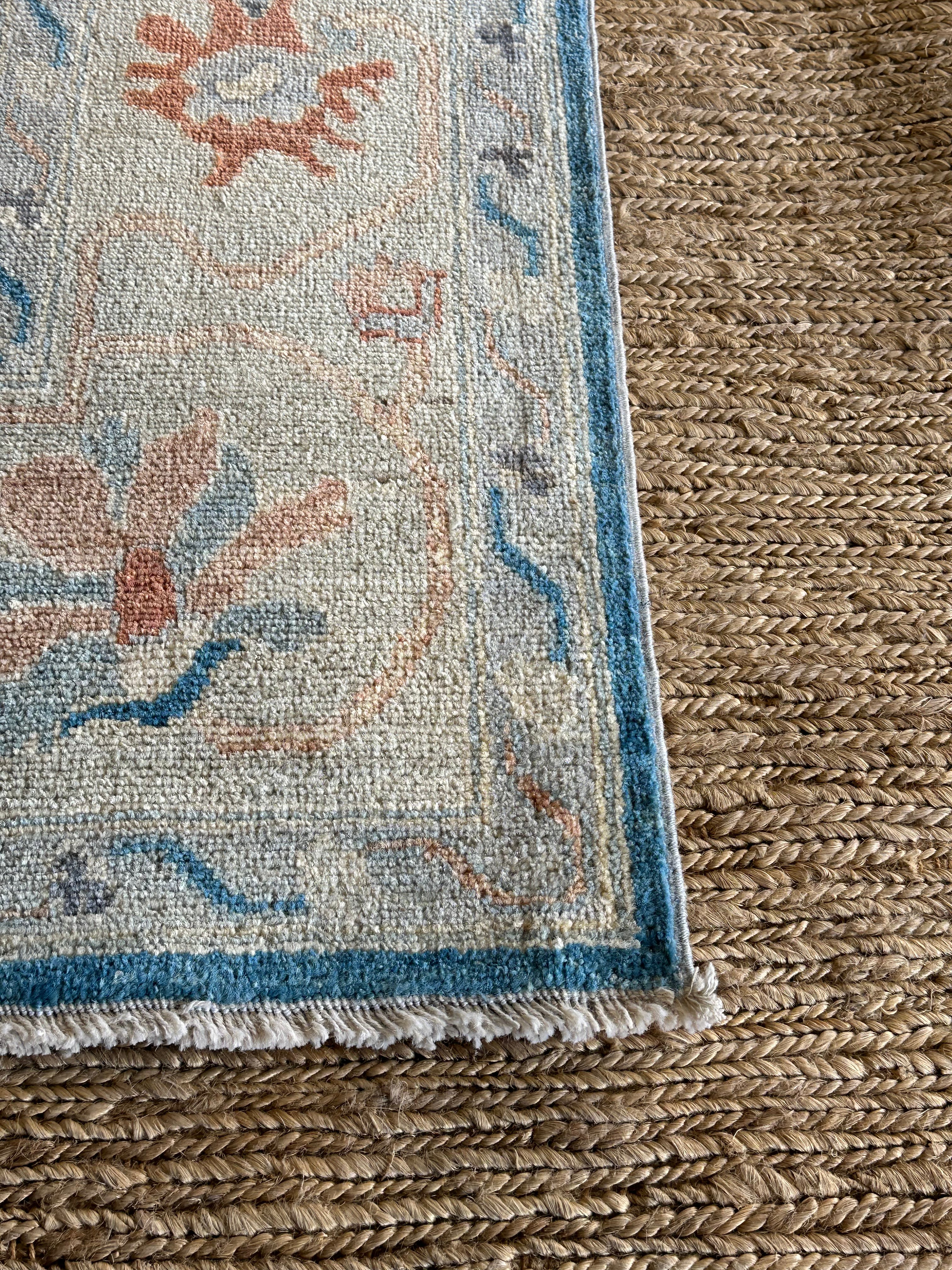 Noga Blume 6.1x9 Blue Afghani Whitewashed Oushak
