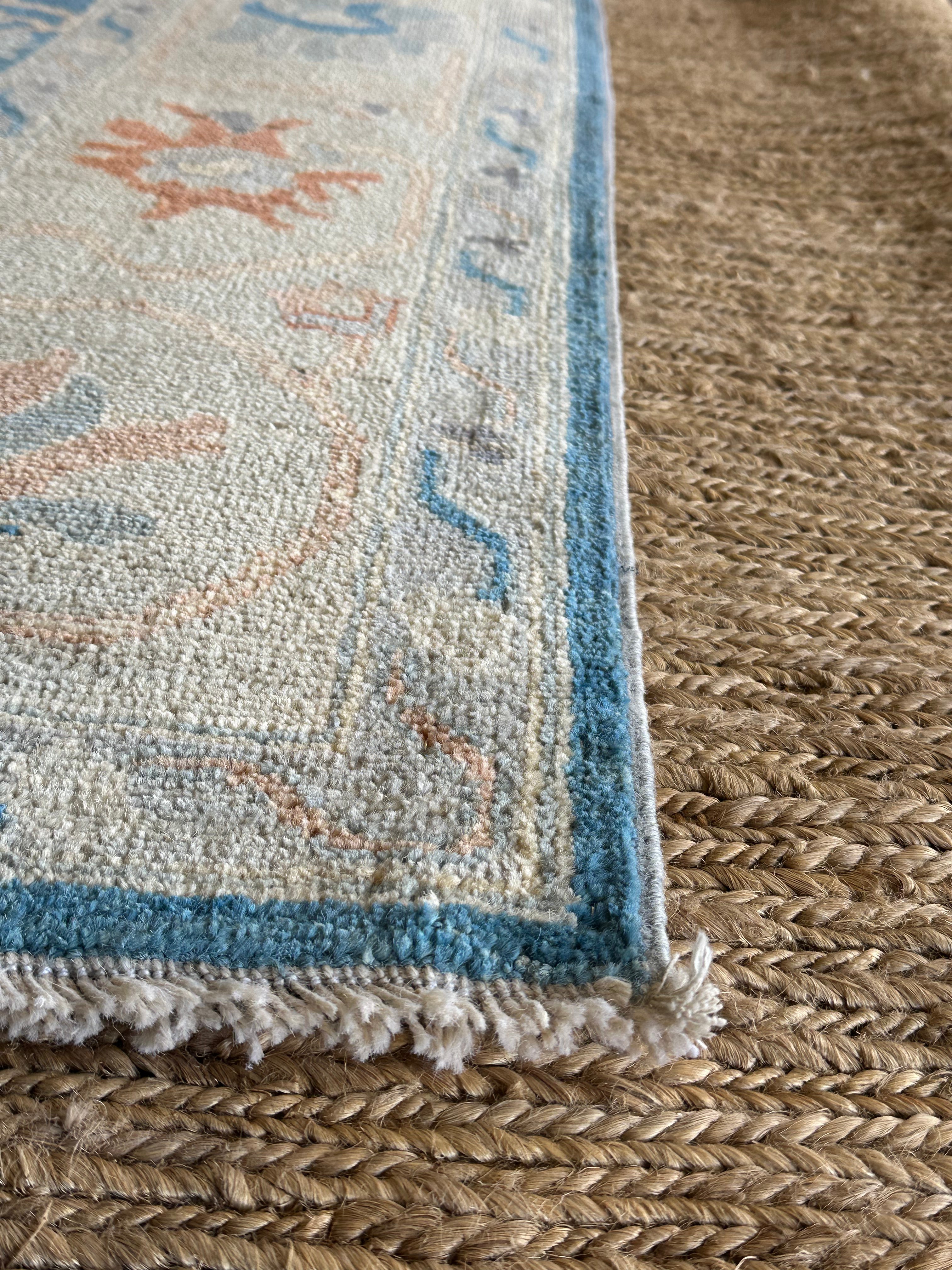 Noga Blume 6.1x9 Blue Afghani Whitewashed Oushak