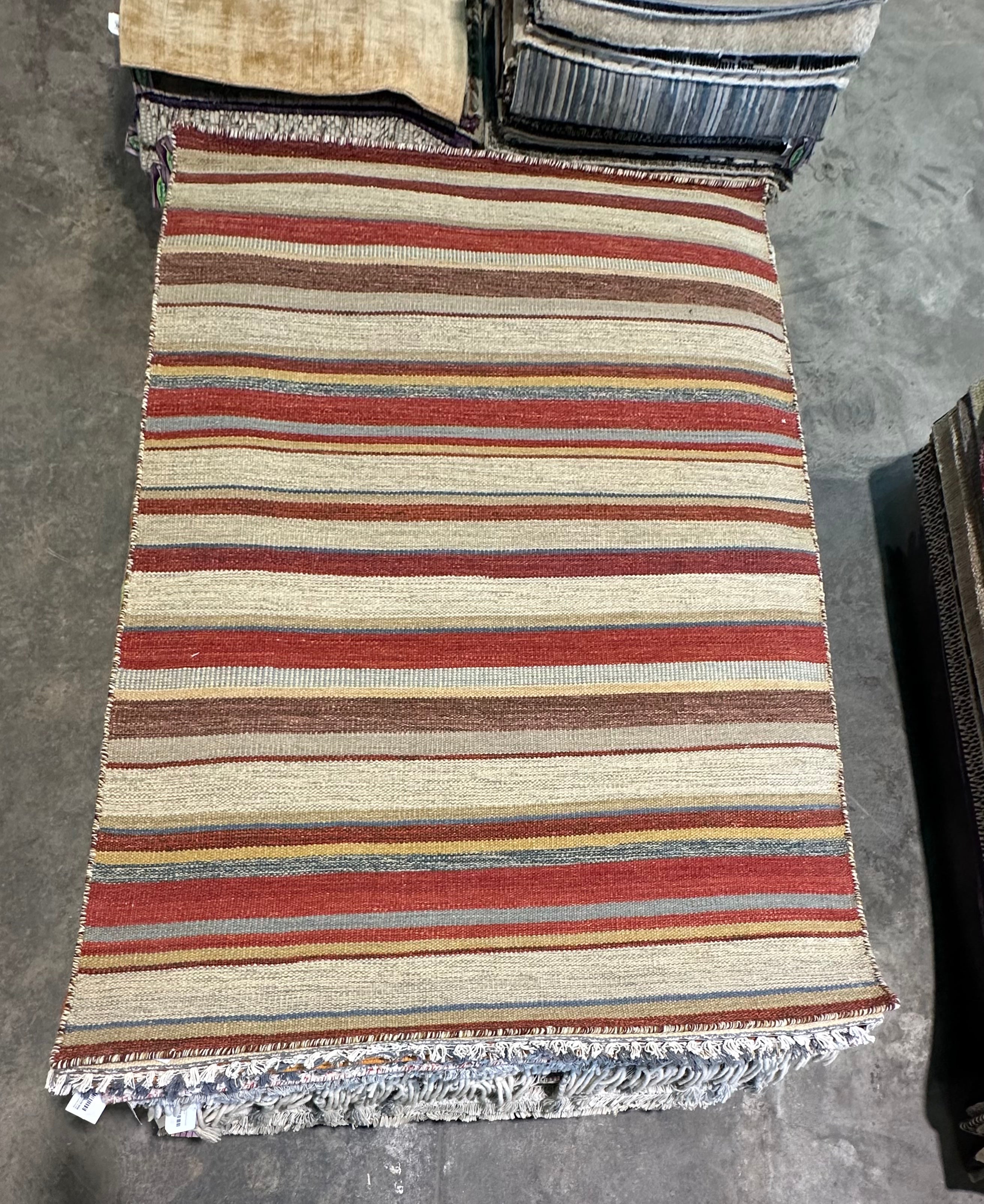 Michael Hitchcock 4x6 Striped Handwoven Durrie Rug (Multiple Colors)