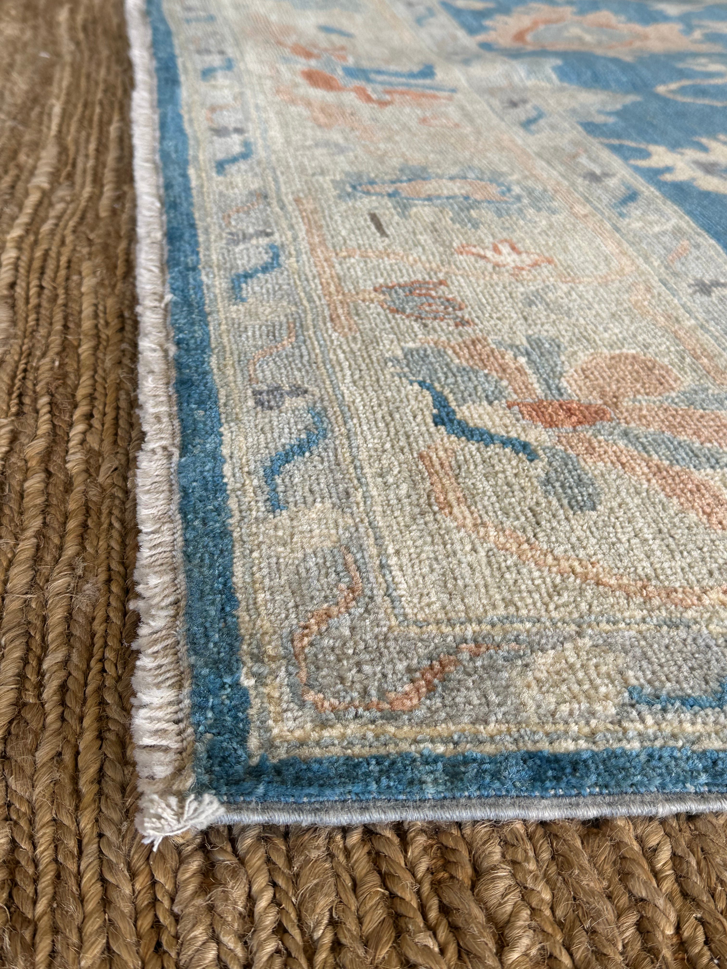 Noga Blume 6.1x9 Blue Afghani Whitewashed Oushak