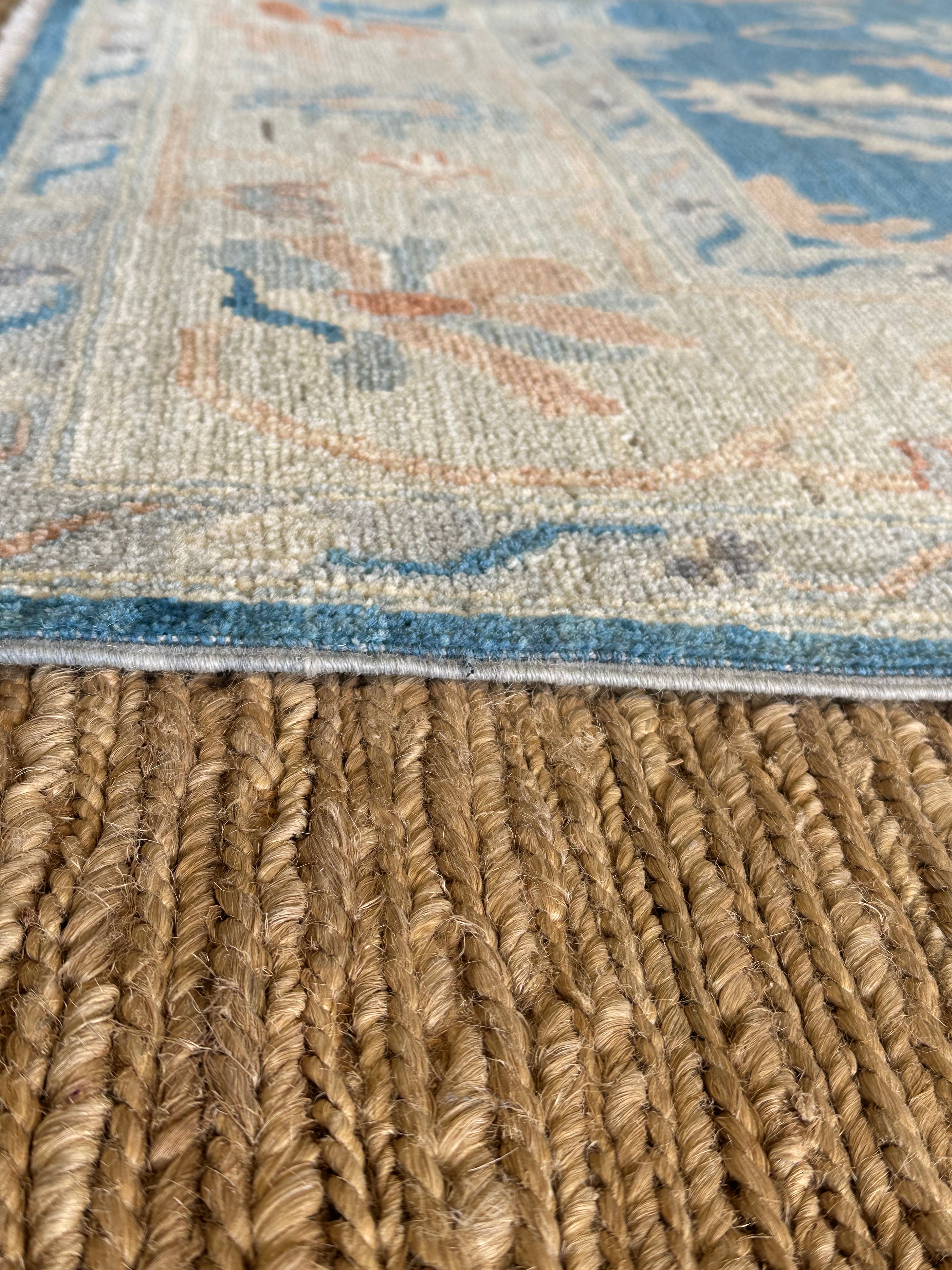 Noga Blume 6.1x9 Blue Afghani Whitewashed Oushak