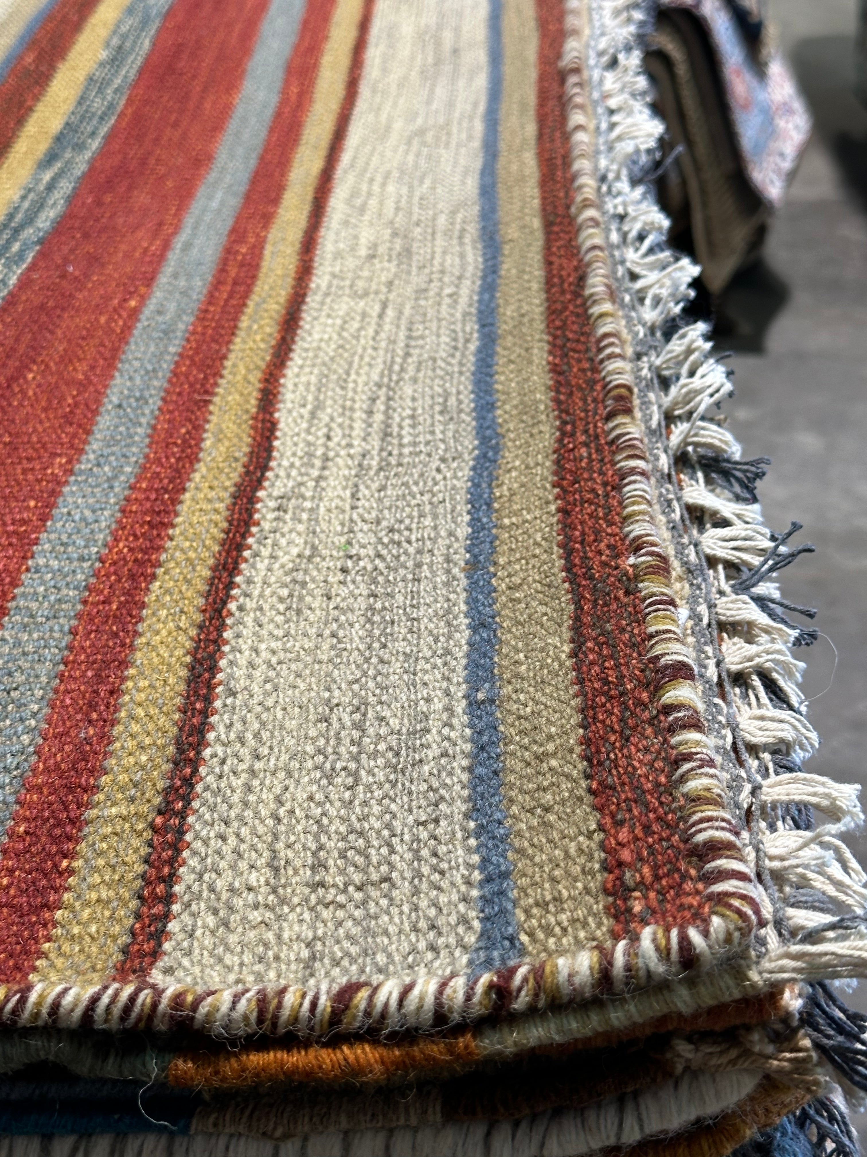 Michael Hitchcock 4x6 Striped Handwoven Durrie Rug (Multiple Colors)