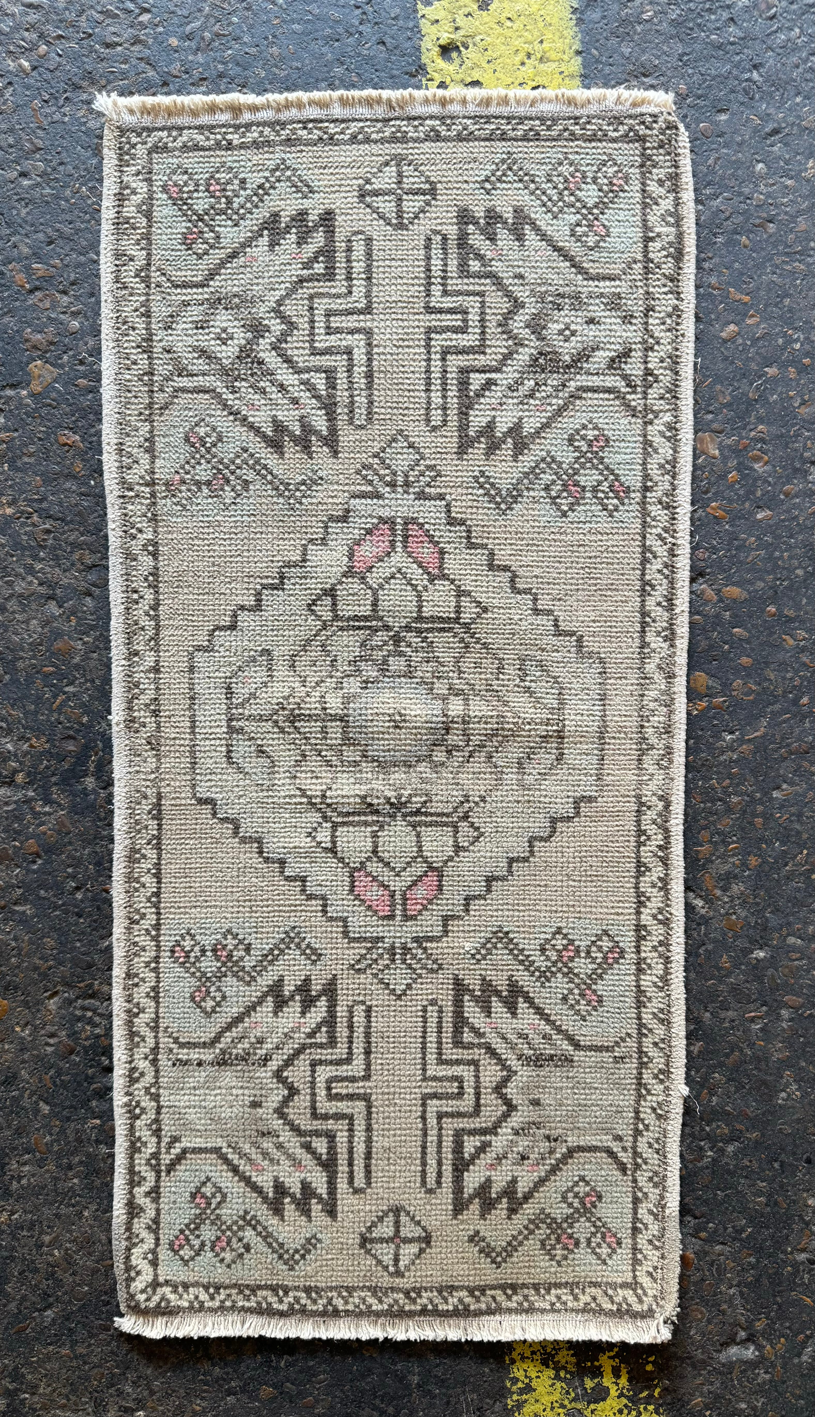 Vintage 1.6x3.2 Tan and Brown Turkish Oushak Small Rug