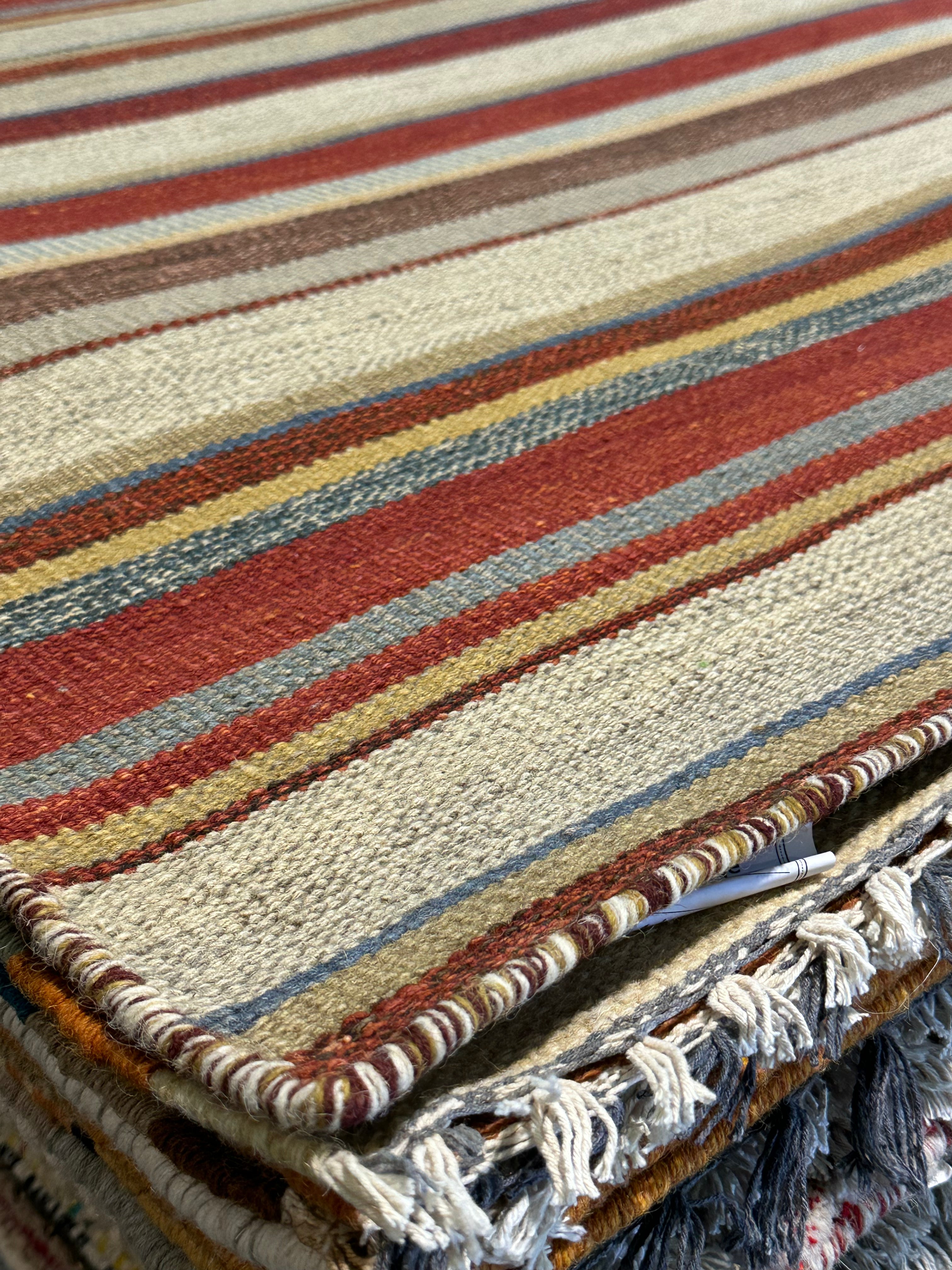 Michael Hitchcock 4x6 Striped Handwoven Durrie Rug (Multiple Colors)