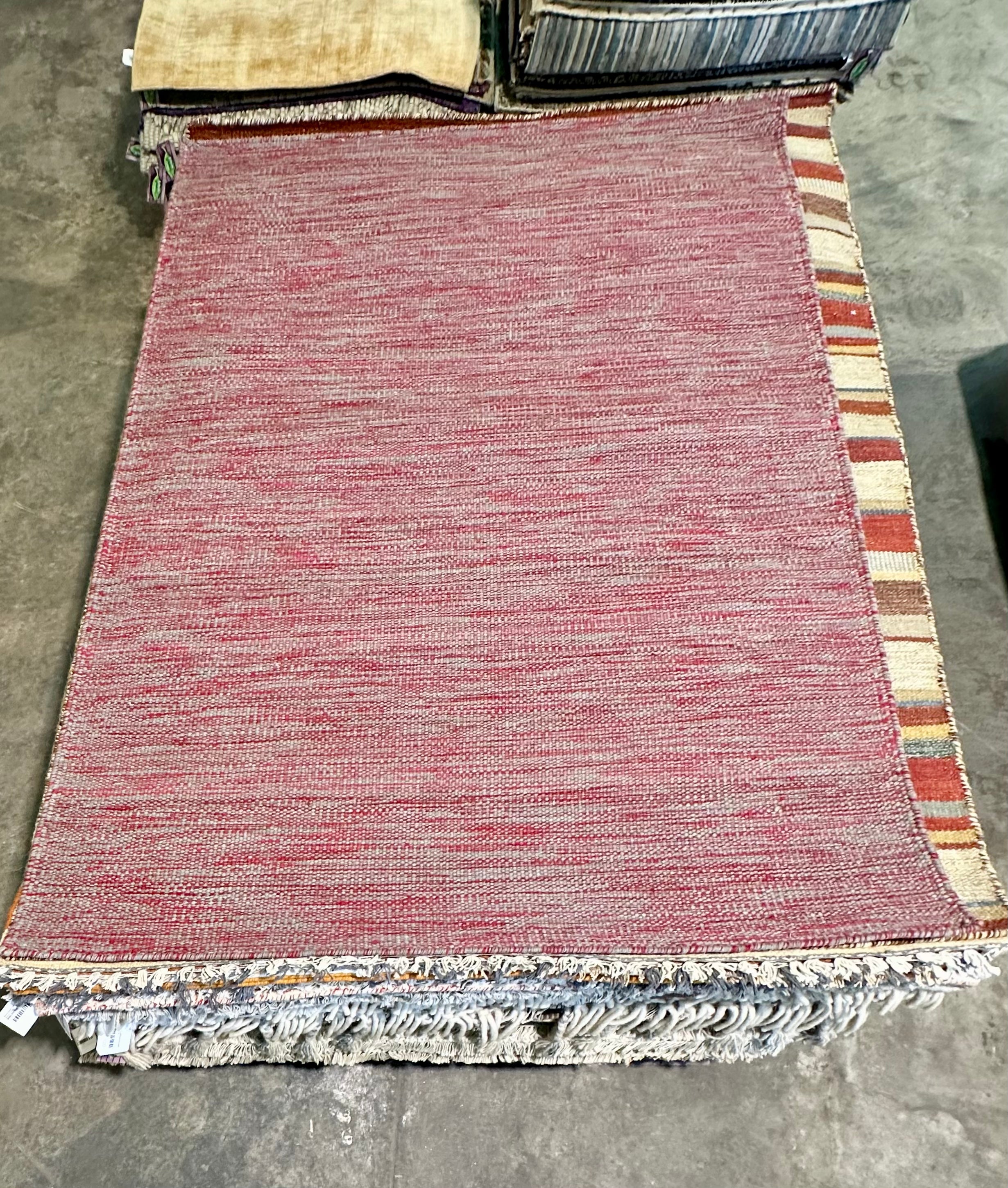 Mitch 4x5.9 Red Handwoven Durrie Rug