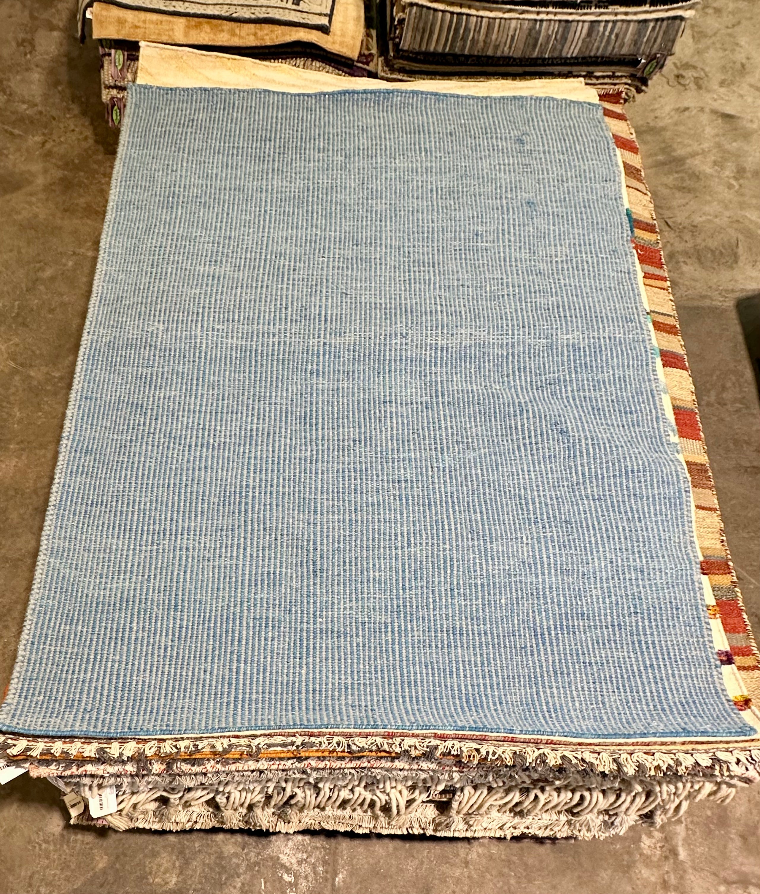 The General 4x5.9 Blue Hand-woven Durrie Rug
