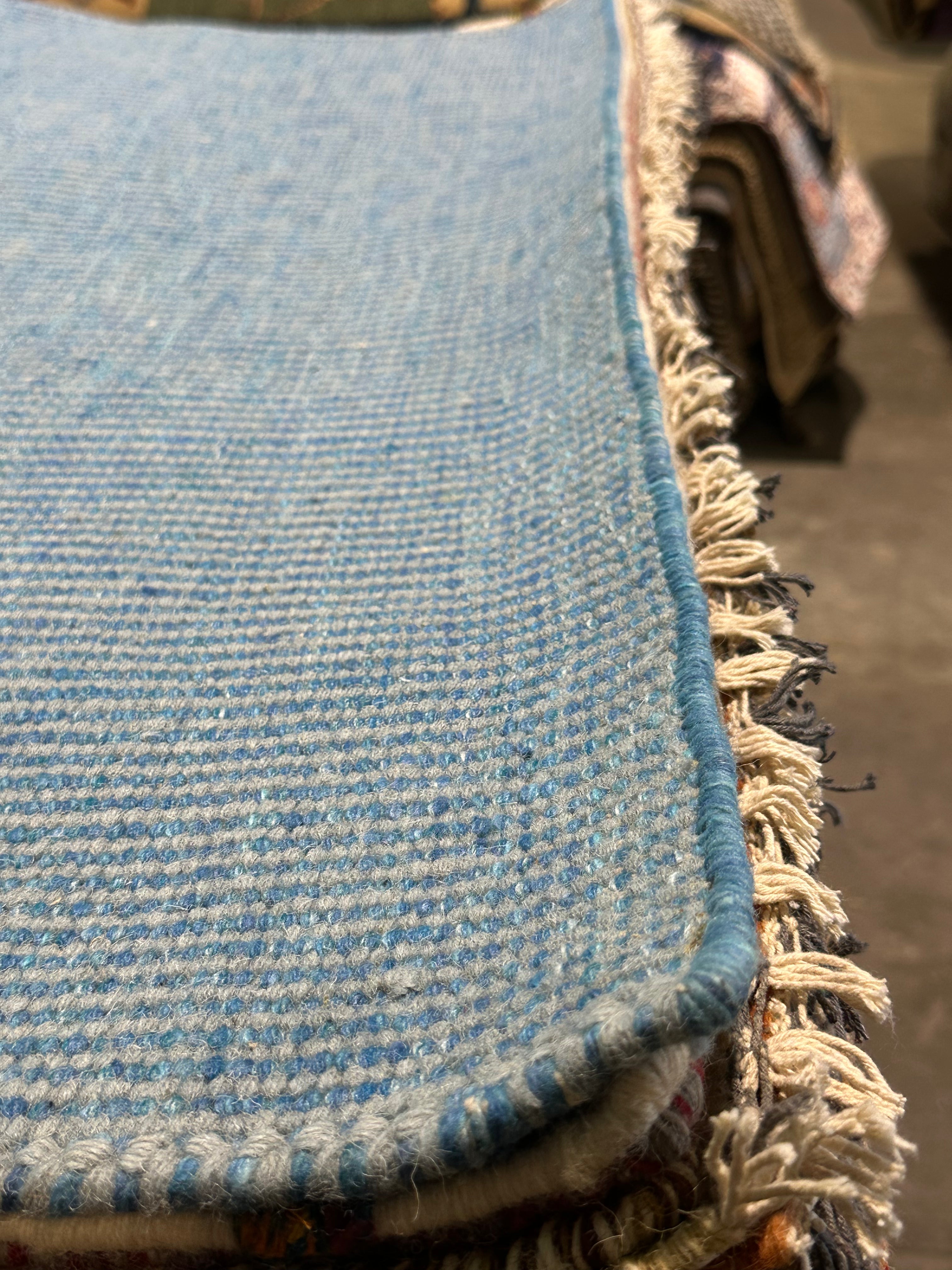 The General 4x5.9 Blue Hand-woven Durrie Rug