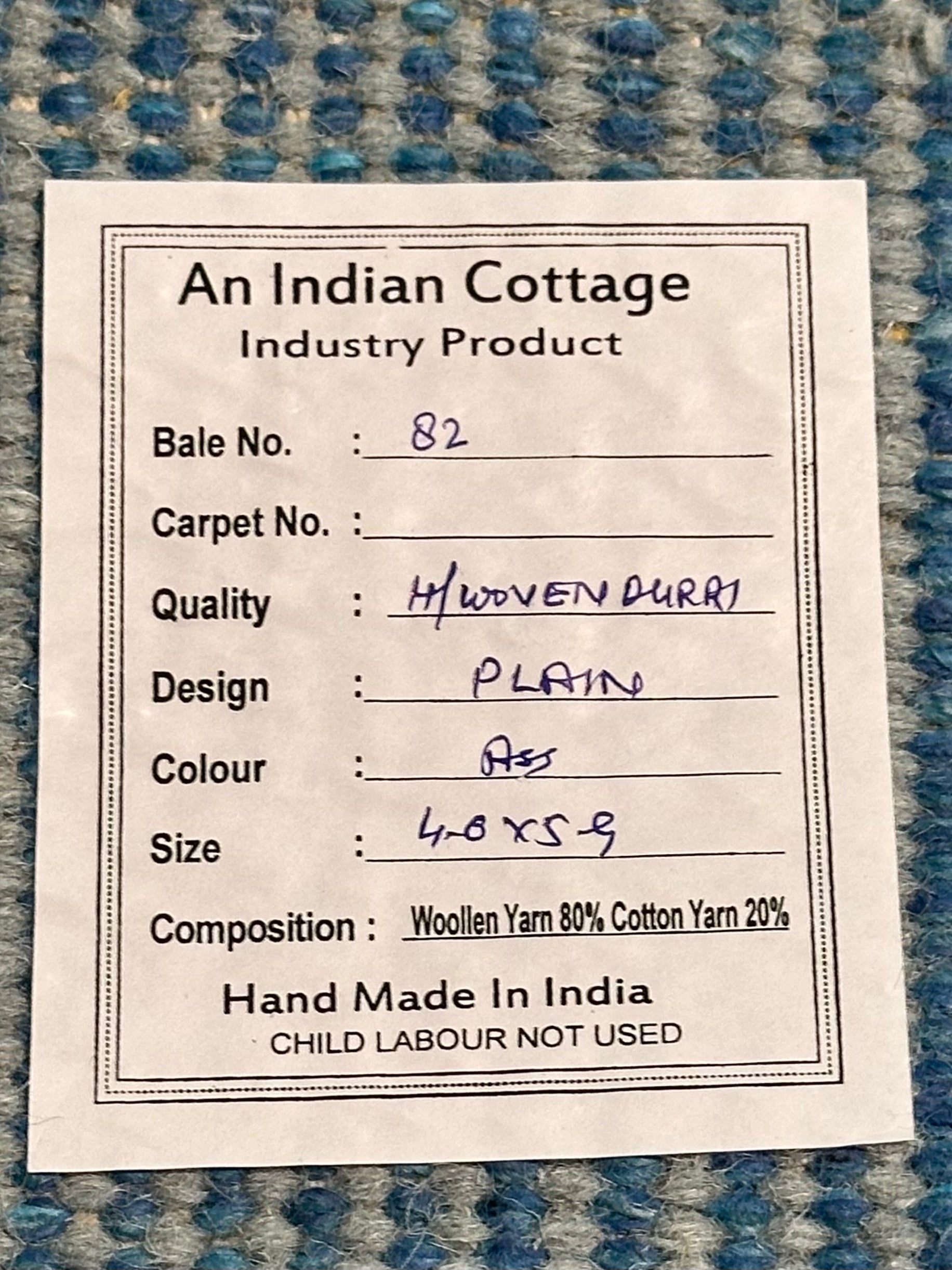 The General 4x5.9 Blue Hand-woven Durrie Rug