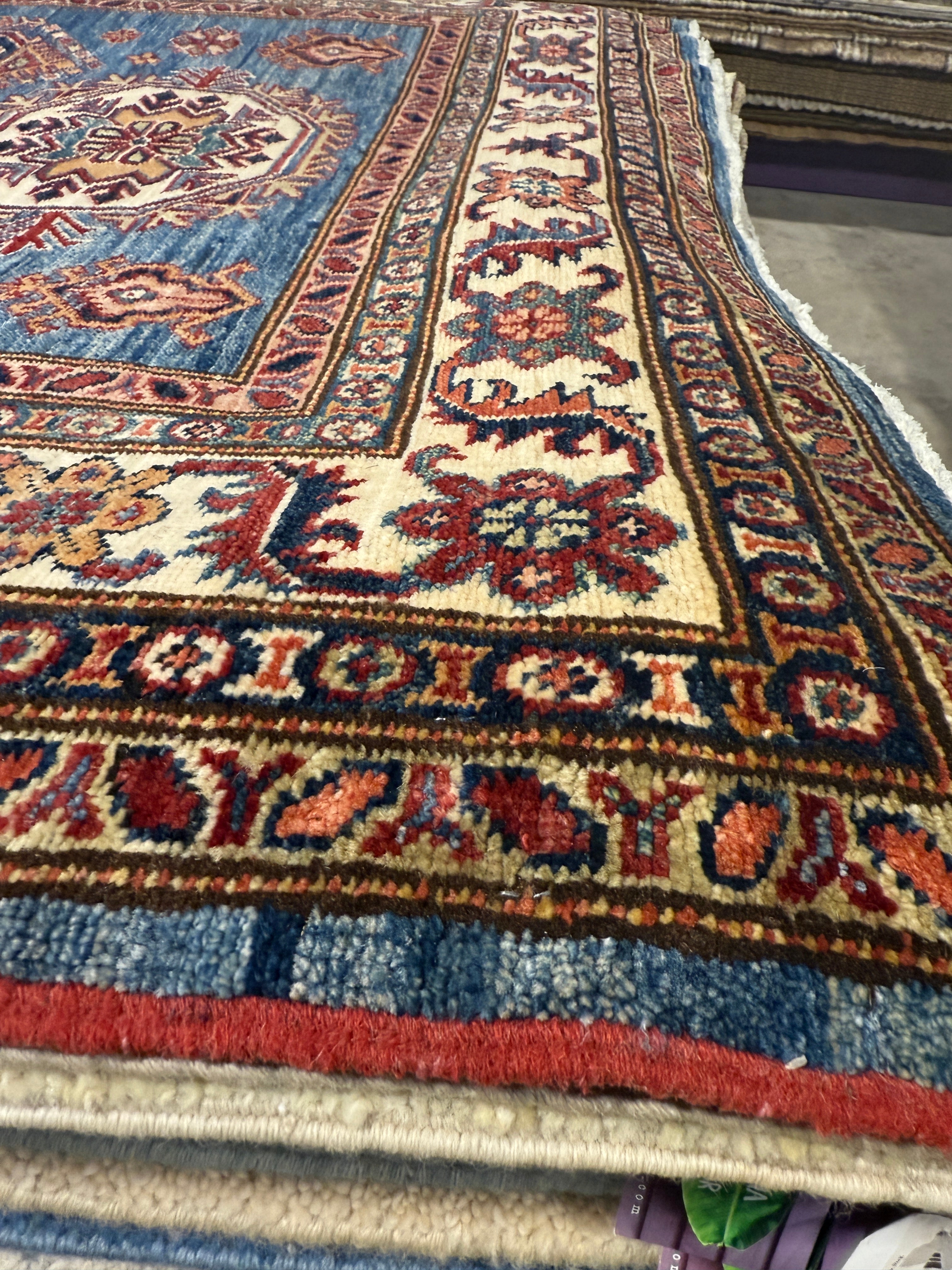 Valeria Cervello 4.2x6.5 Afghani Kazak Blue Rug
