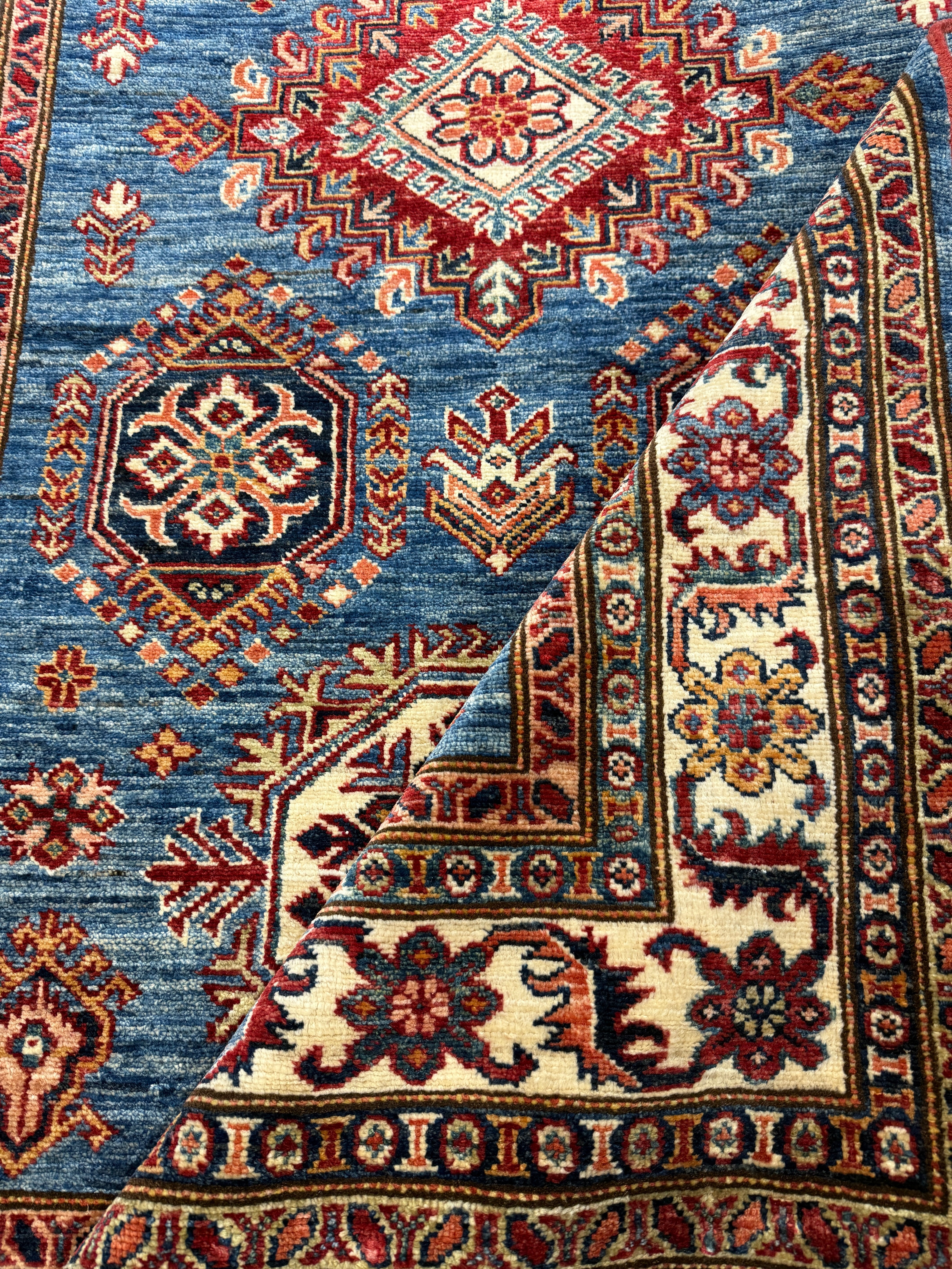 Valeria Cervello 4.2x6.5 Afghani Kazak Blue Rug