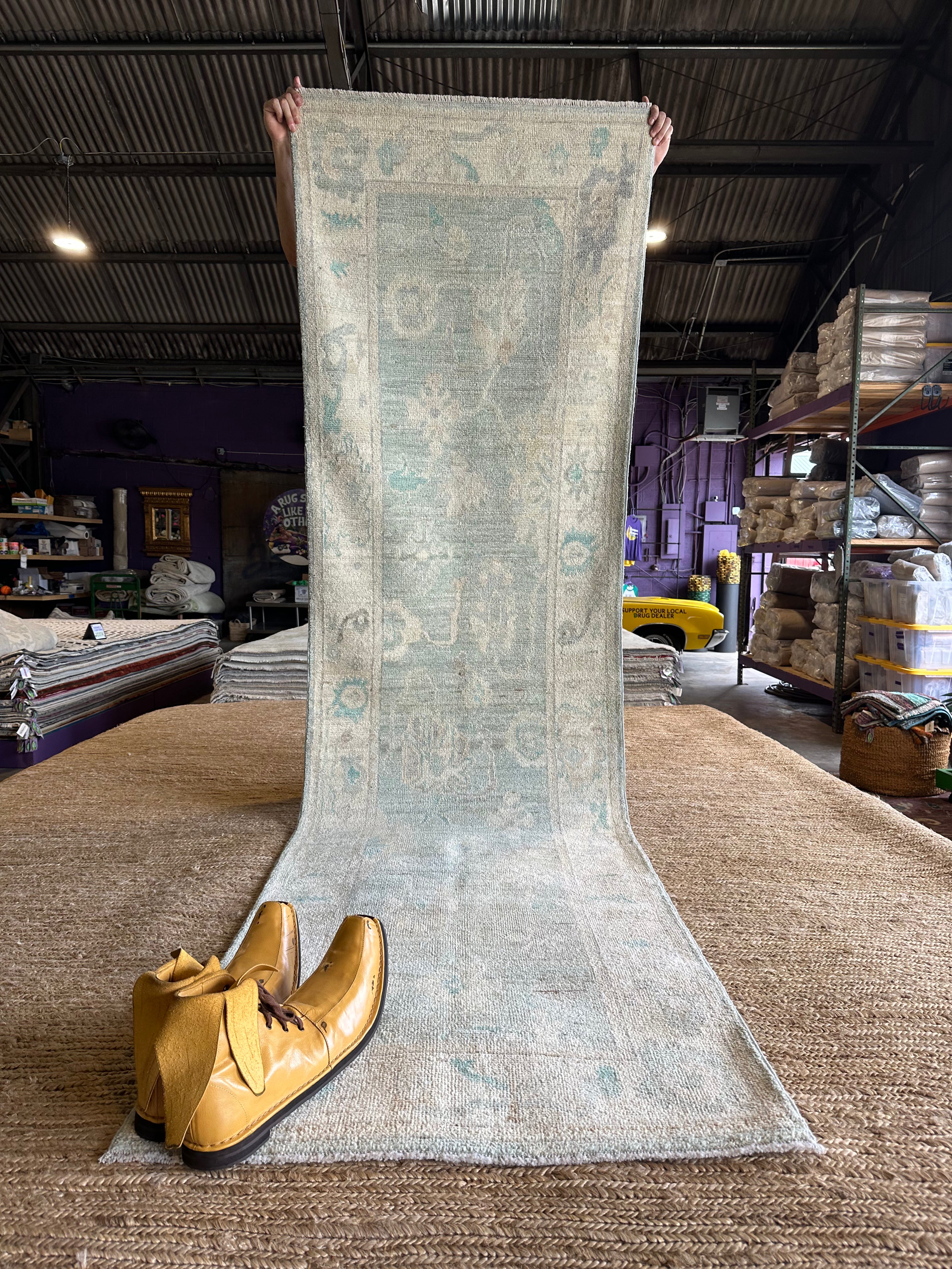 Gigi Grace 2.8x9.8 Blue Afghani Whitewashed Oushak Runner
