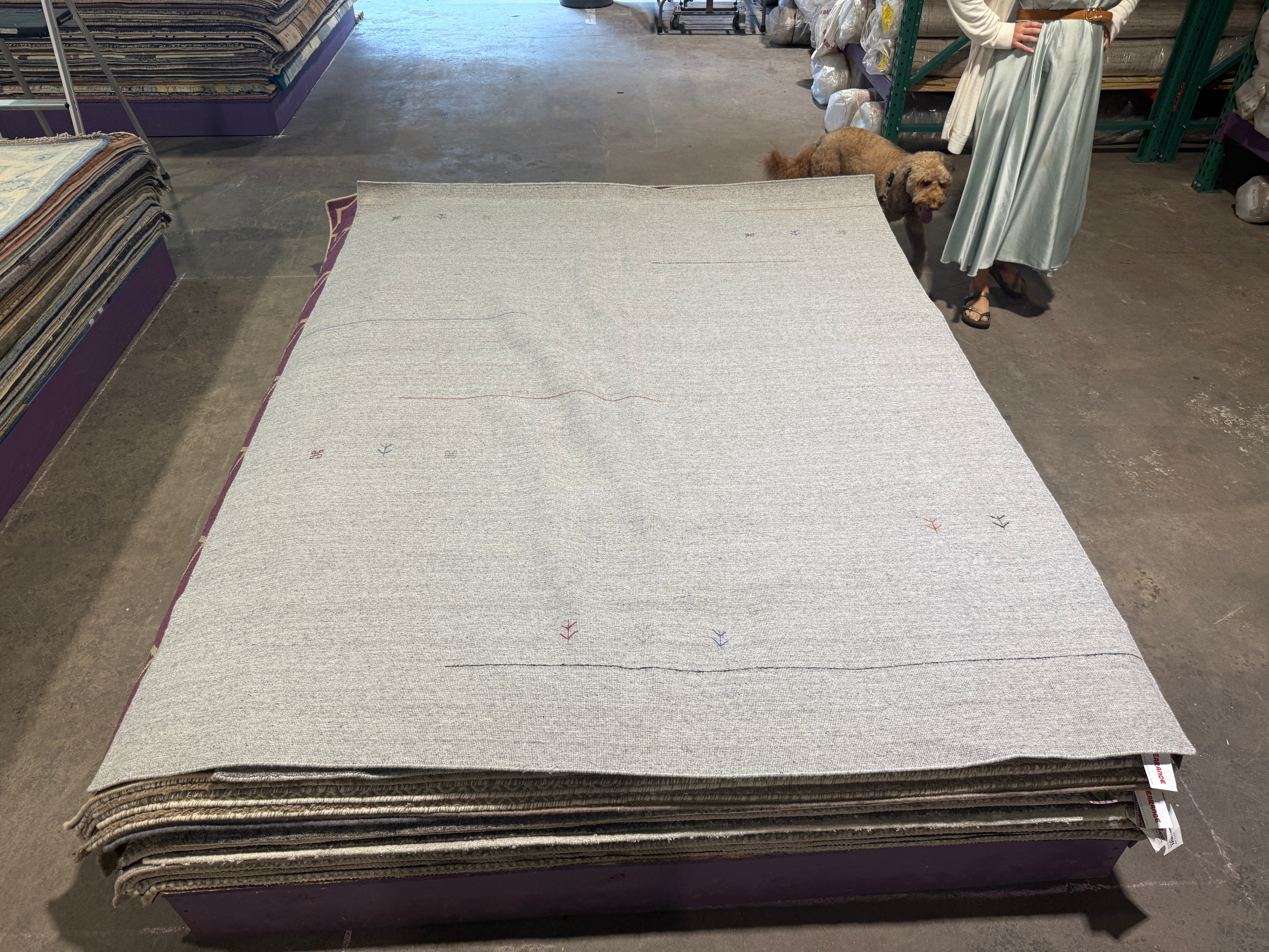 Van by the River 6.6x8.3 Silver Handwoven Durrie Rug CLEARANCE