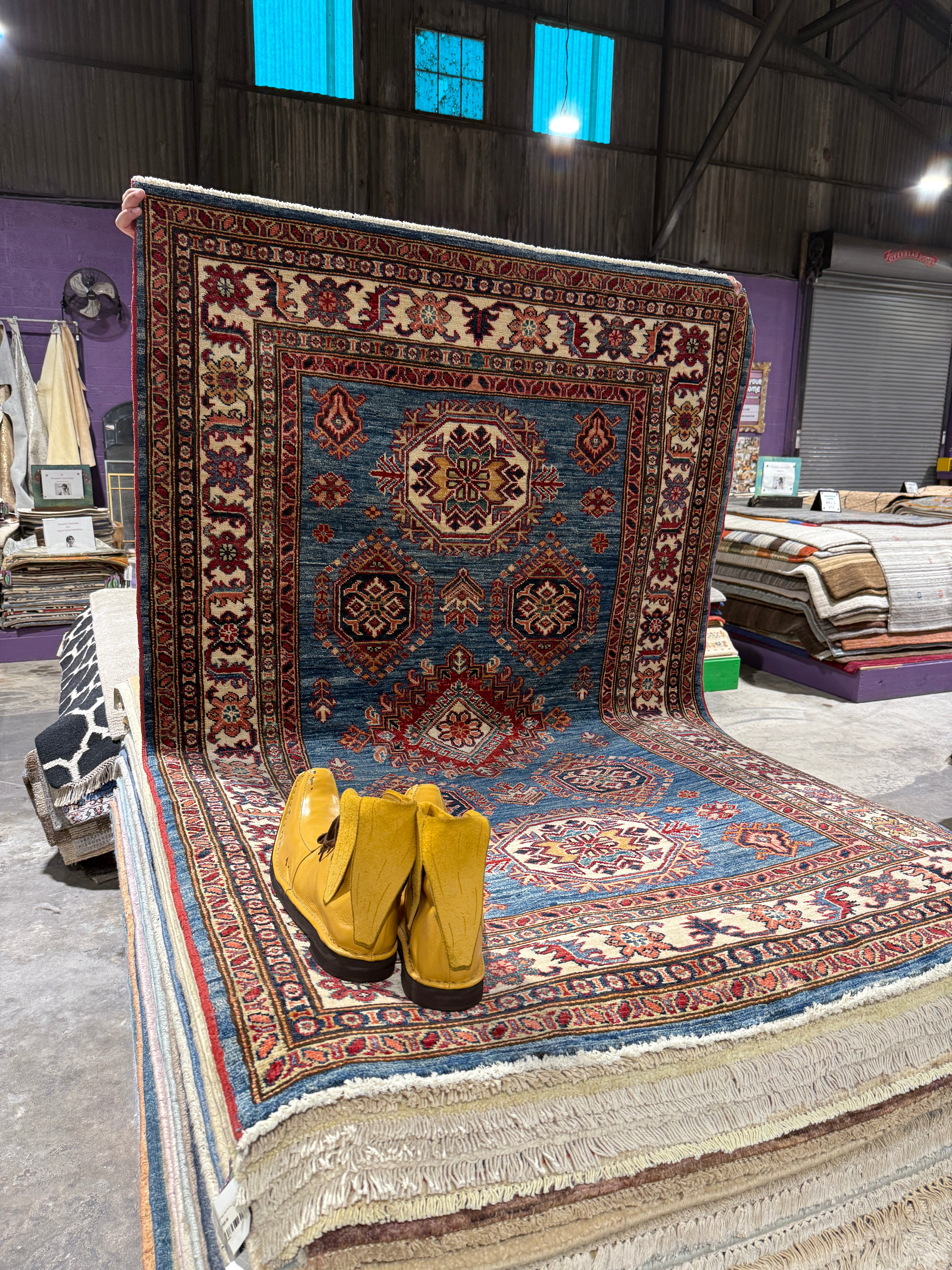 Valeria Cervello 4.2x6.5 Afghani Kazak Blue Rug