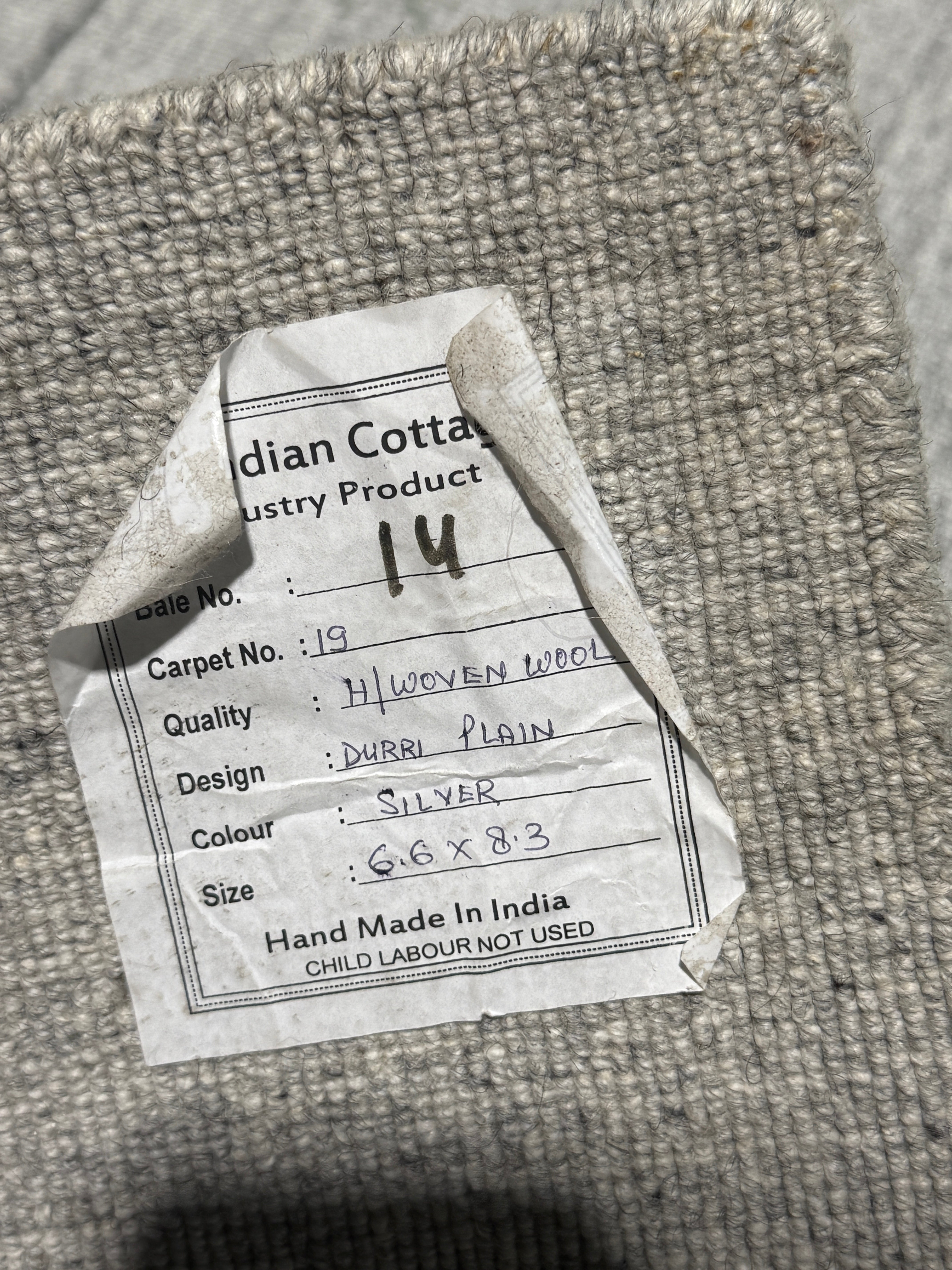 Van by the River 6.6x8.3 Silver Handwoven Durrie Rug CLEARANCE