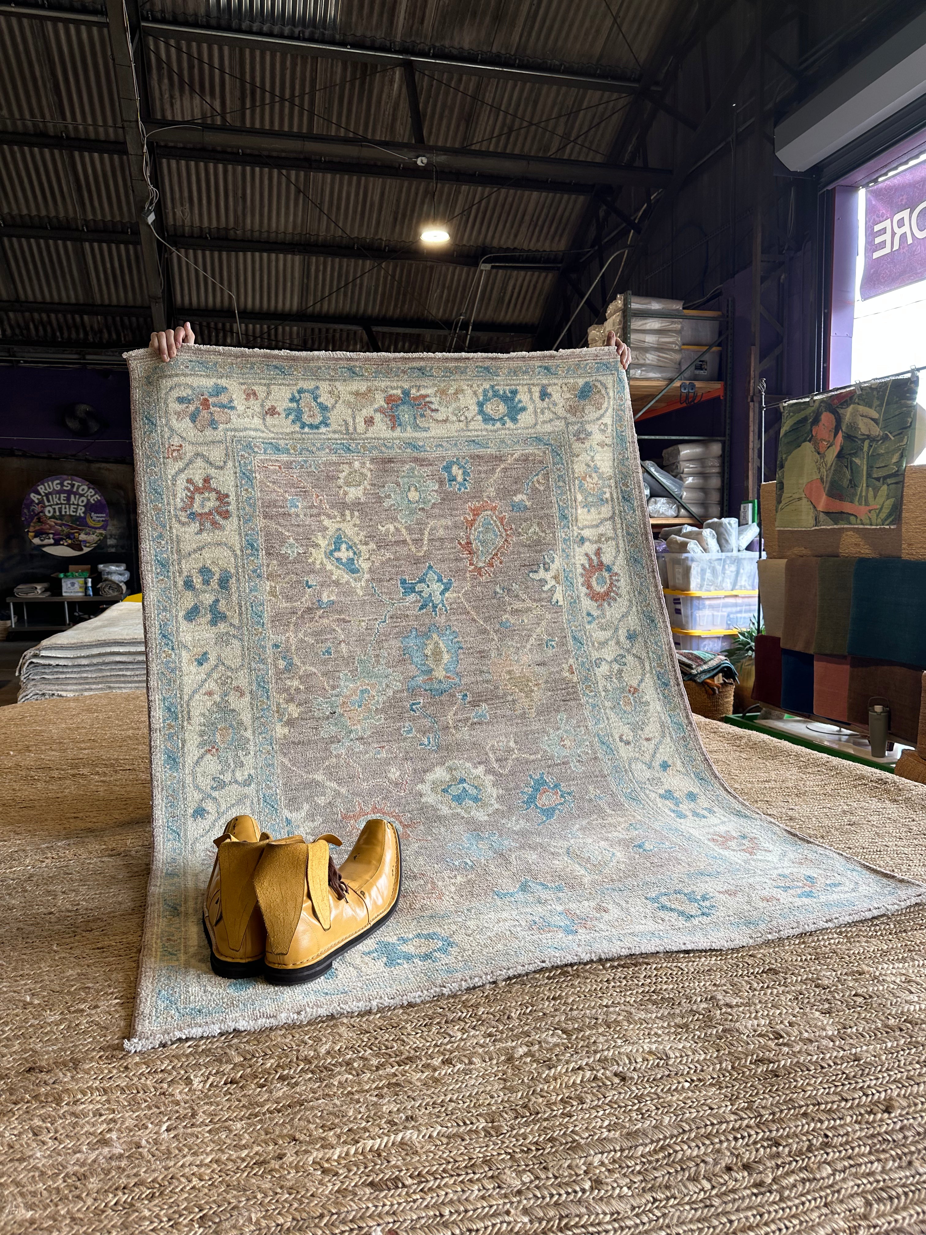 Narmar Hanna 4.3x6 Purple Afghani Whitewashed Oushak