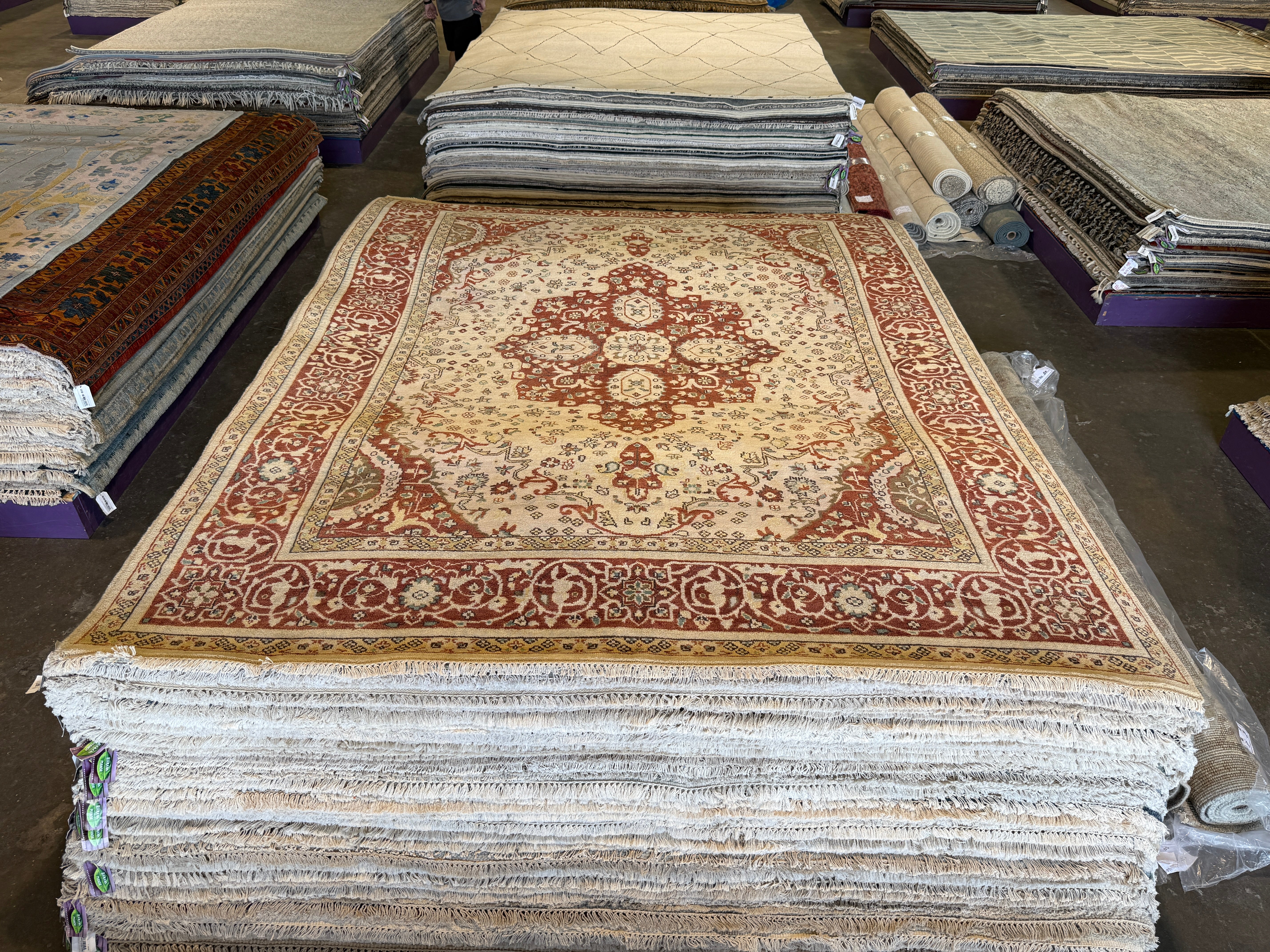 Zara Nikou Sichani 8x10 Ivory and Red Hand-Knotted Kashan Rug