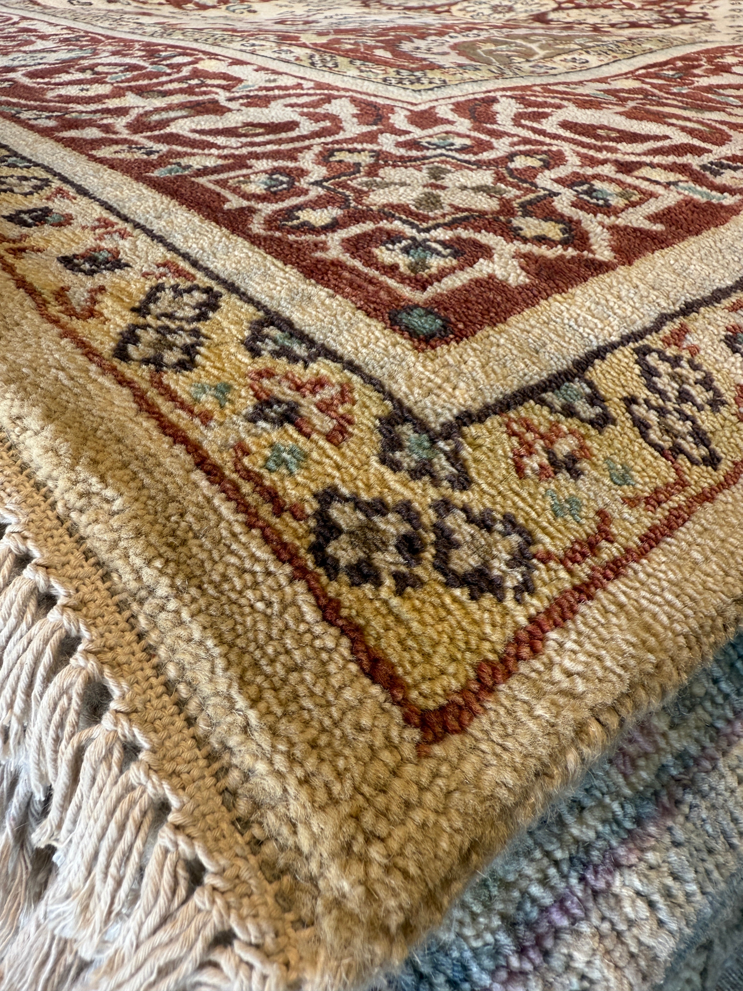 Zara Nikou Sichani 8x10 Ivory and Red Hand-Knotted Kashan Rug