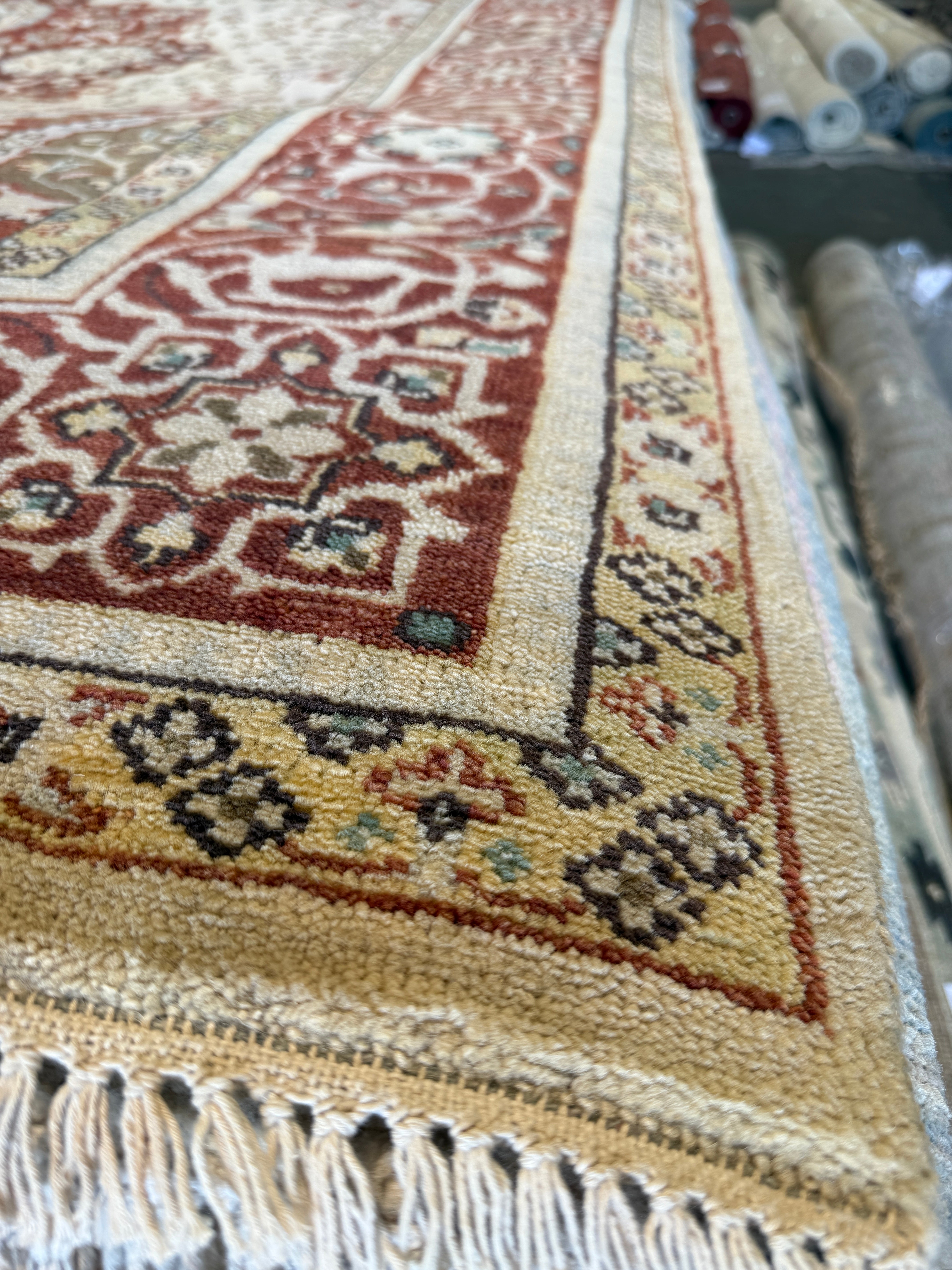 Zara Nikou Sichani 8x10 Ivory and Red Hand-Knotted Kashan Rug