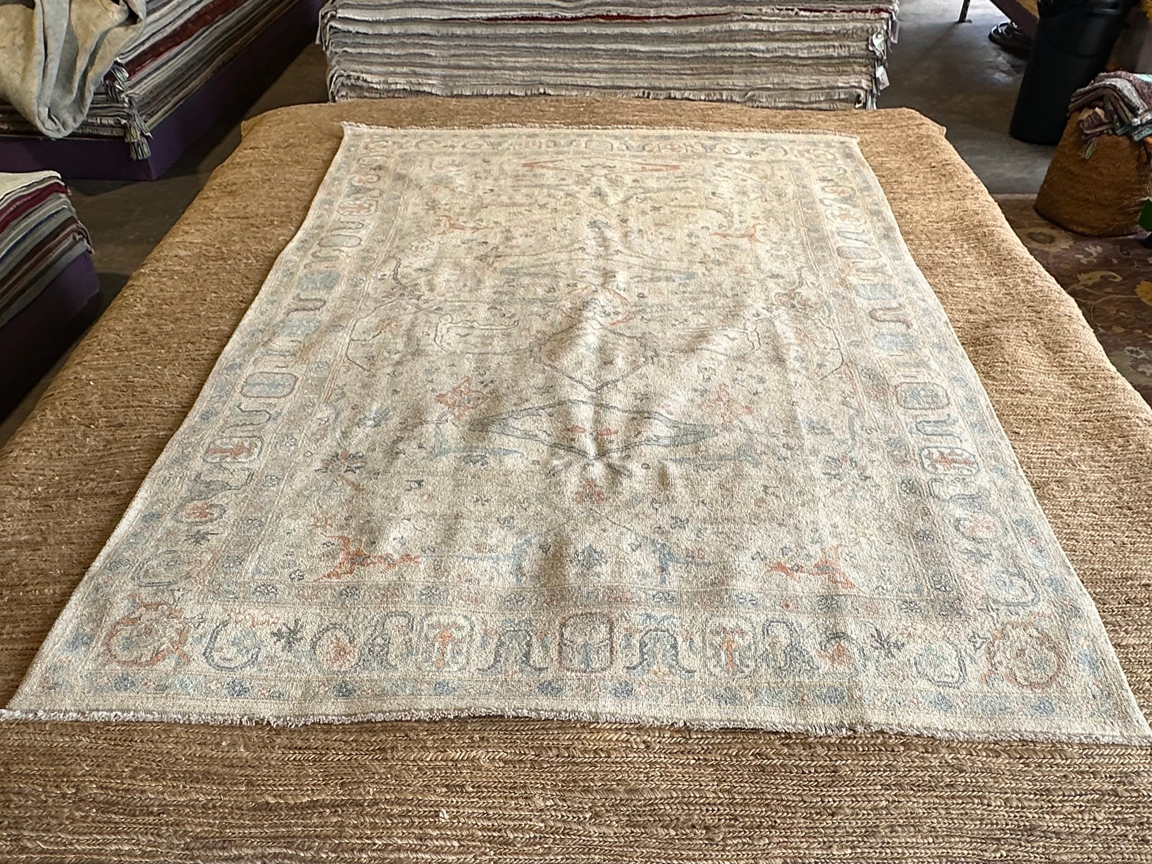 Aspen 6.2x9.2 Cream Afghani Whitewashed Oushak