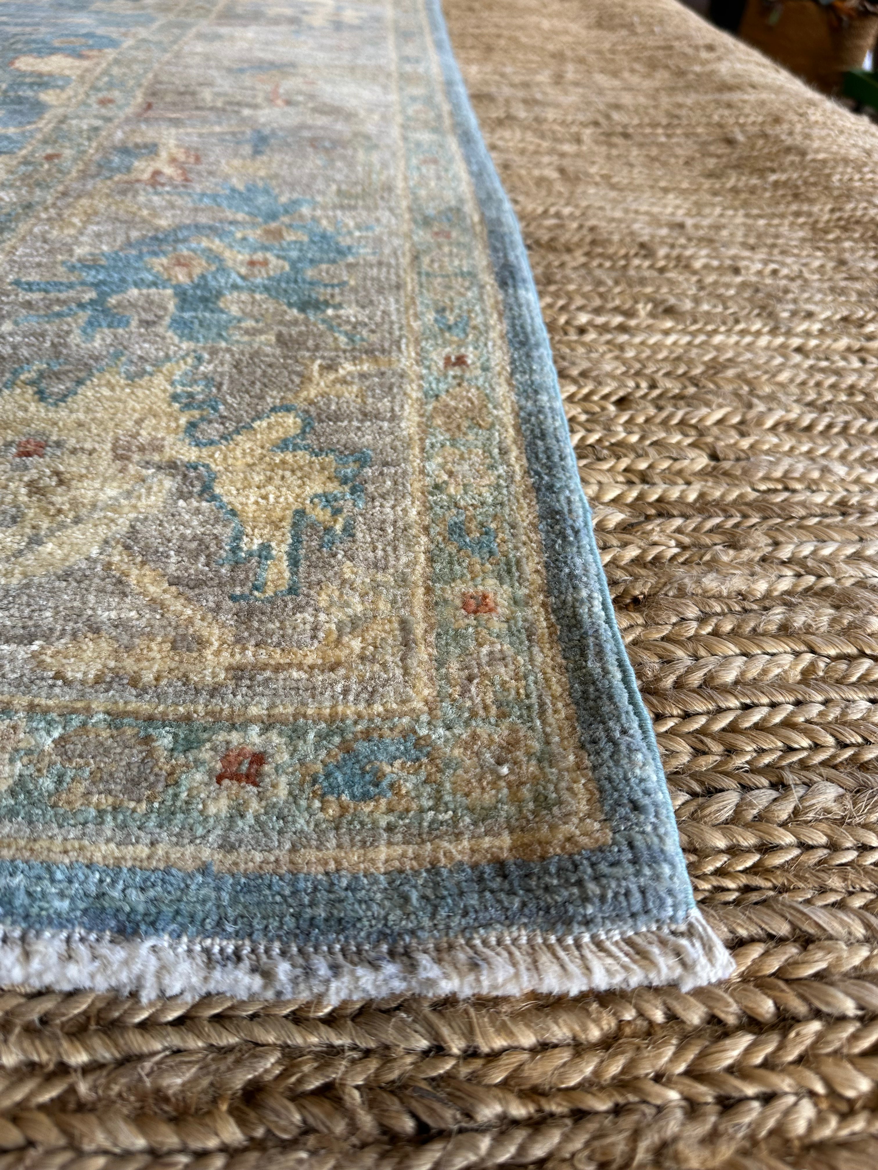 Jamie Guyer 6.1x9 Blue Afghani Whitewashed Oushak