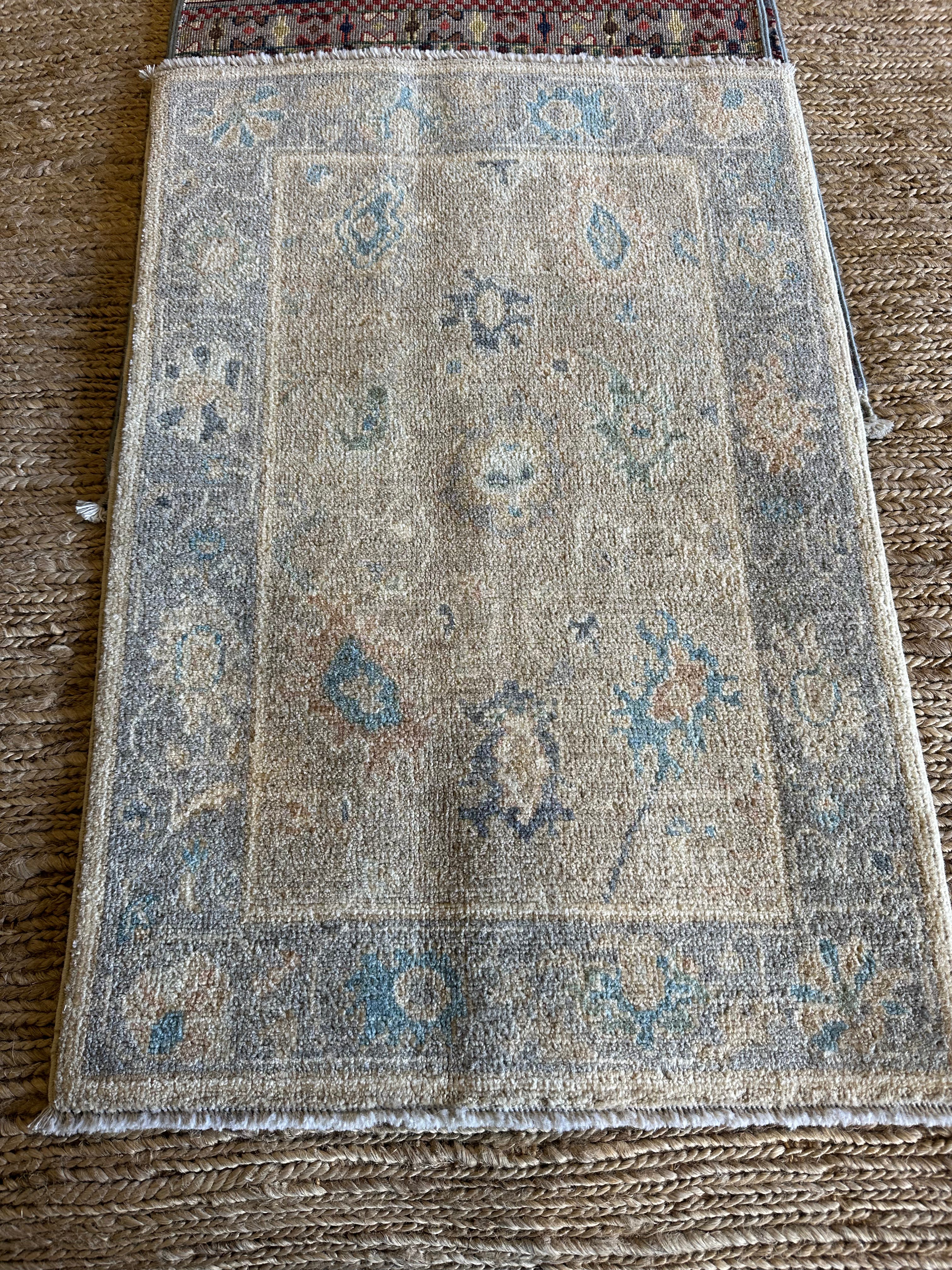 Jennifer Ehle 2x3 Blue Afghani Whitewashed Oushak