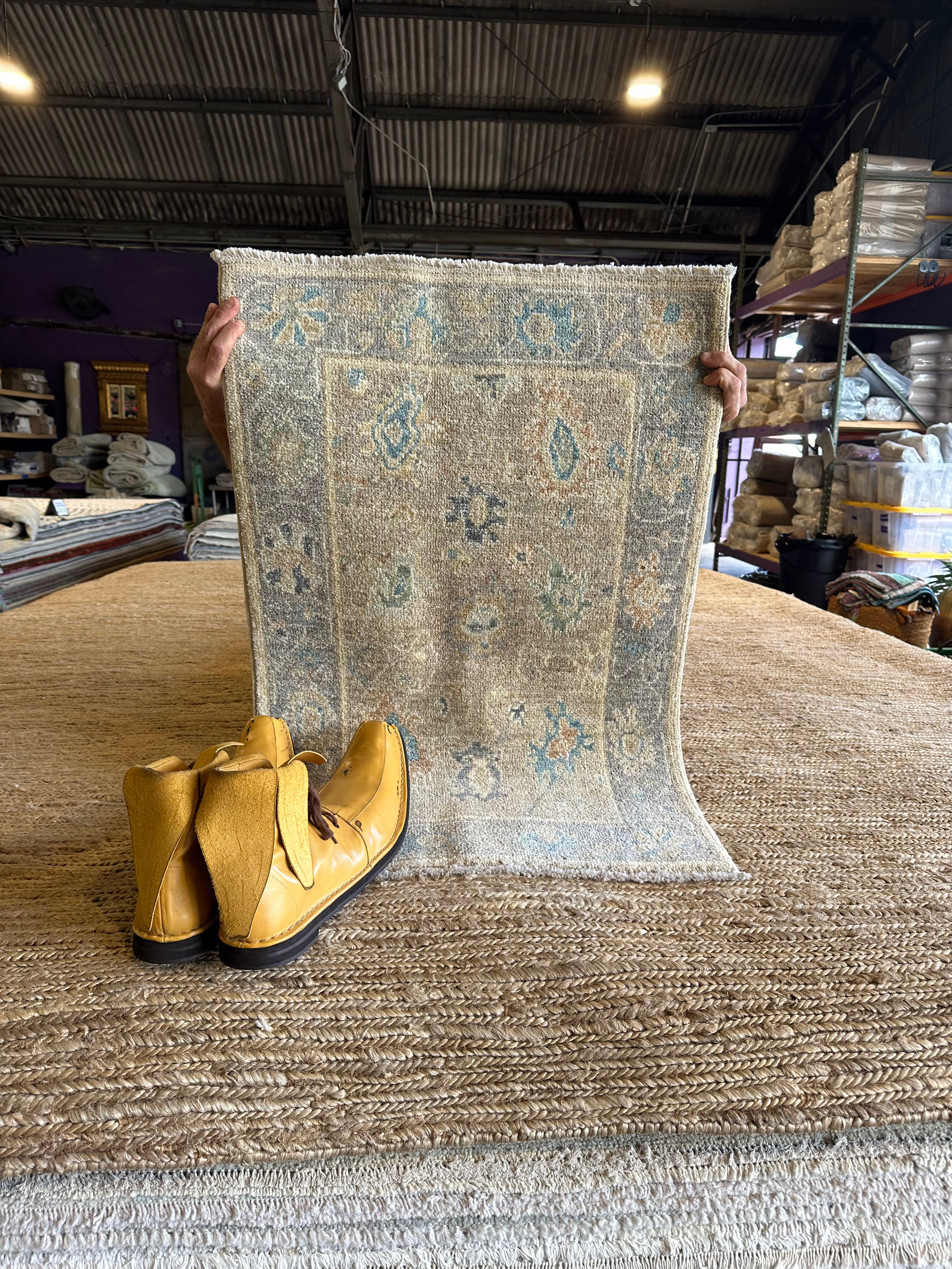 Jennifer Ehle 2x3 Blue Afghani Whitewashed Oushak